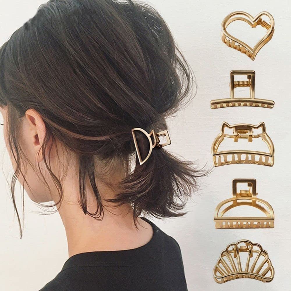 Stylish Gold Metal Hair Clips for Women & Girls - 8 Pack Medium Size Hair Clutchers - Trendy Hair Accessories Gift for Her - Perfect for Parties, Weddings & Everyday Styling