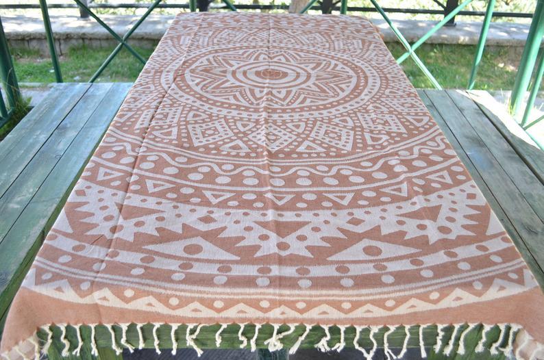 Brown Mandala 100% Cotton Bath Towel - Soft & Absorbent Yoga Beach Towel for Spa, Gym, Travel & Home Use