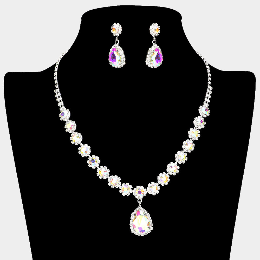 Elegant AB Teardrop & Round Stone Crystal Prom Necklace Set for Special Events | Perfect for Dances, Weddings & Formal Occasions | 638895