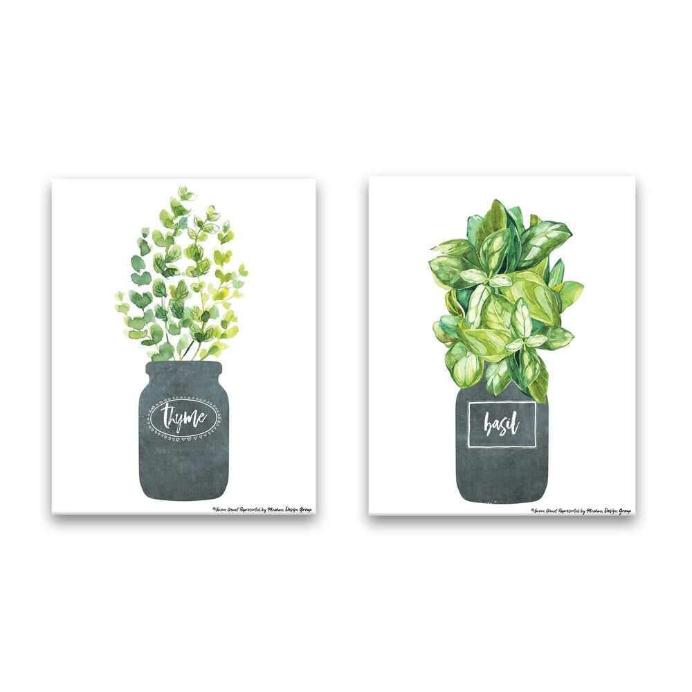 Basil & Thyme Printed Canvas Wall Art - Set of 2 (22x14x1.25 inches) - Botanical Kitchen Decor for Farmhouse, Dining Room & Home Office
