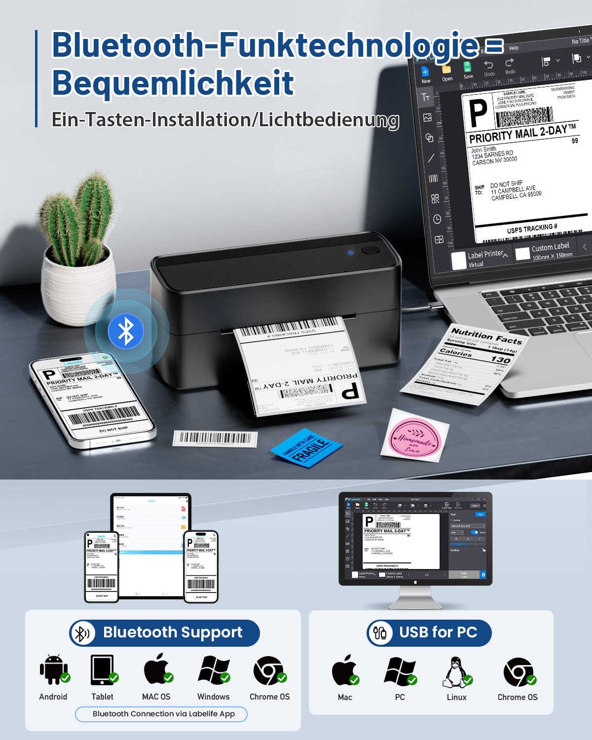 Phomemo Bluetooth Thermal Label Printer, 4x6 Wireless Barcode Sticker Printer for Shipping Labels - Compatible with Amazon, Etsy, DHL, UPS, eBay & Shopify | Perfect for Small Business, Home Office & E-commerce Shipping
