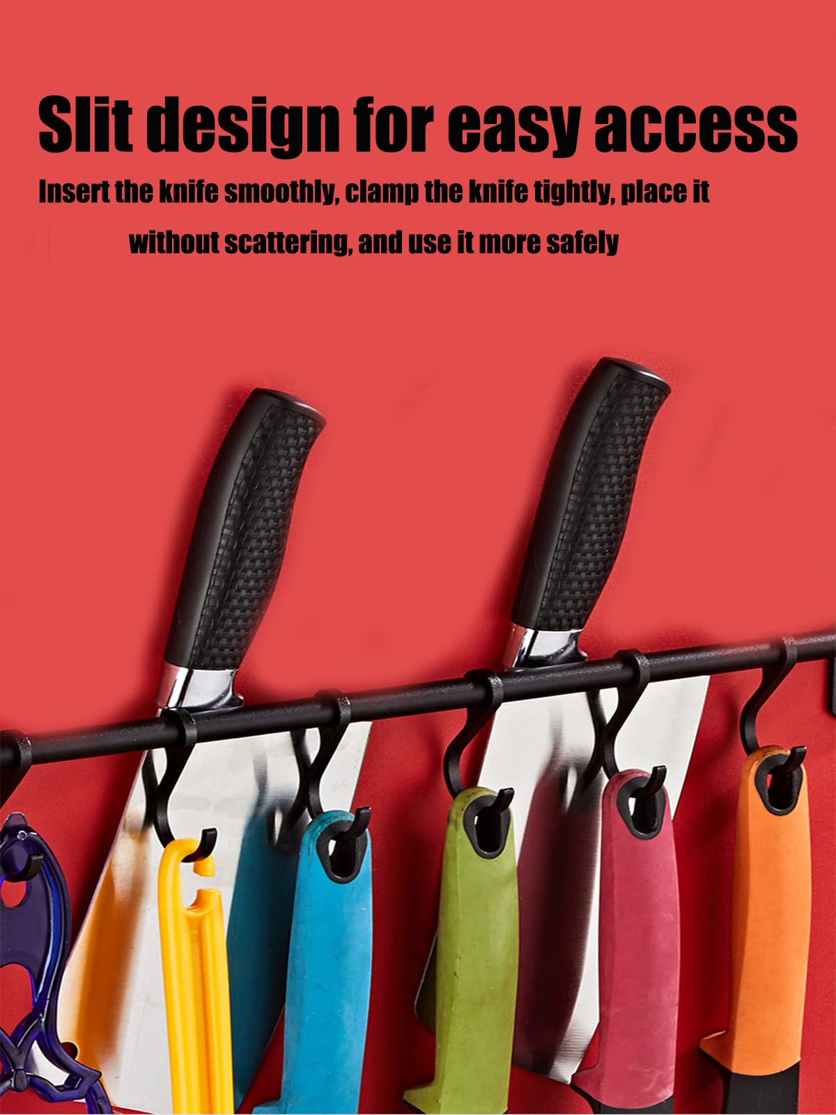 Wall Mount Kitchen Rail with 6 Sliding Hooks - Space Saving Utensil Rack for Pots, Pans & Cooking Tools - Black Organizer for Kitchen Storage (Perfect for Small Kitchens & Apartment Cooking)