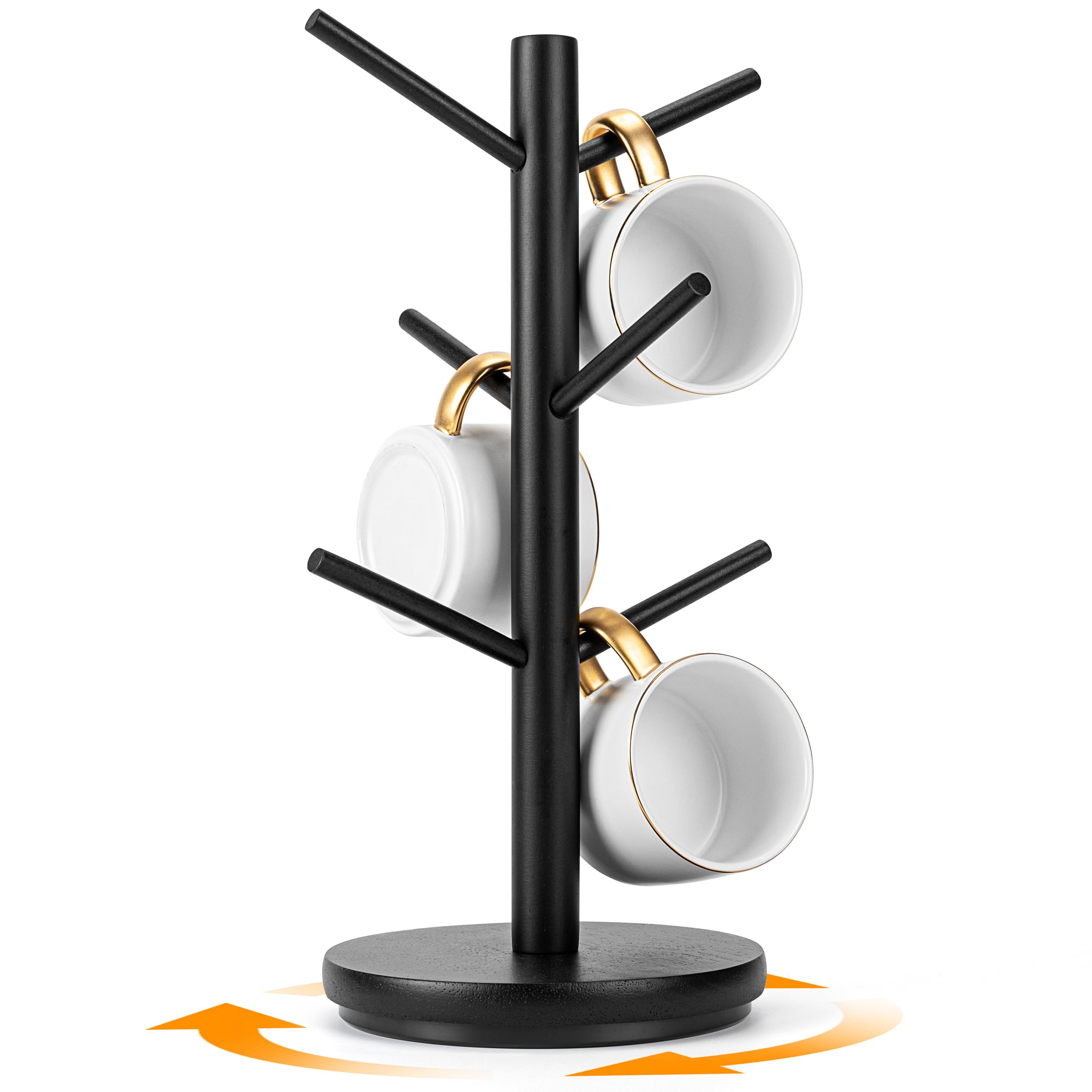 MyLifeUNIT 360° Rotating Mug Holder Tree with 6 Hooks - Wooden Coffee Cup Organizer for Countertop & Coffee Bar - Perfect for Kitchen, Office, or Cafe (Black)