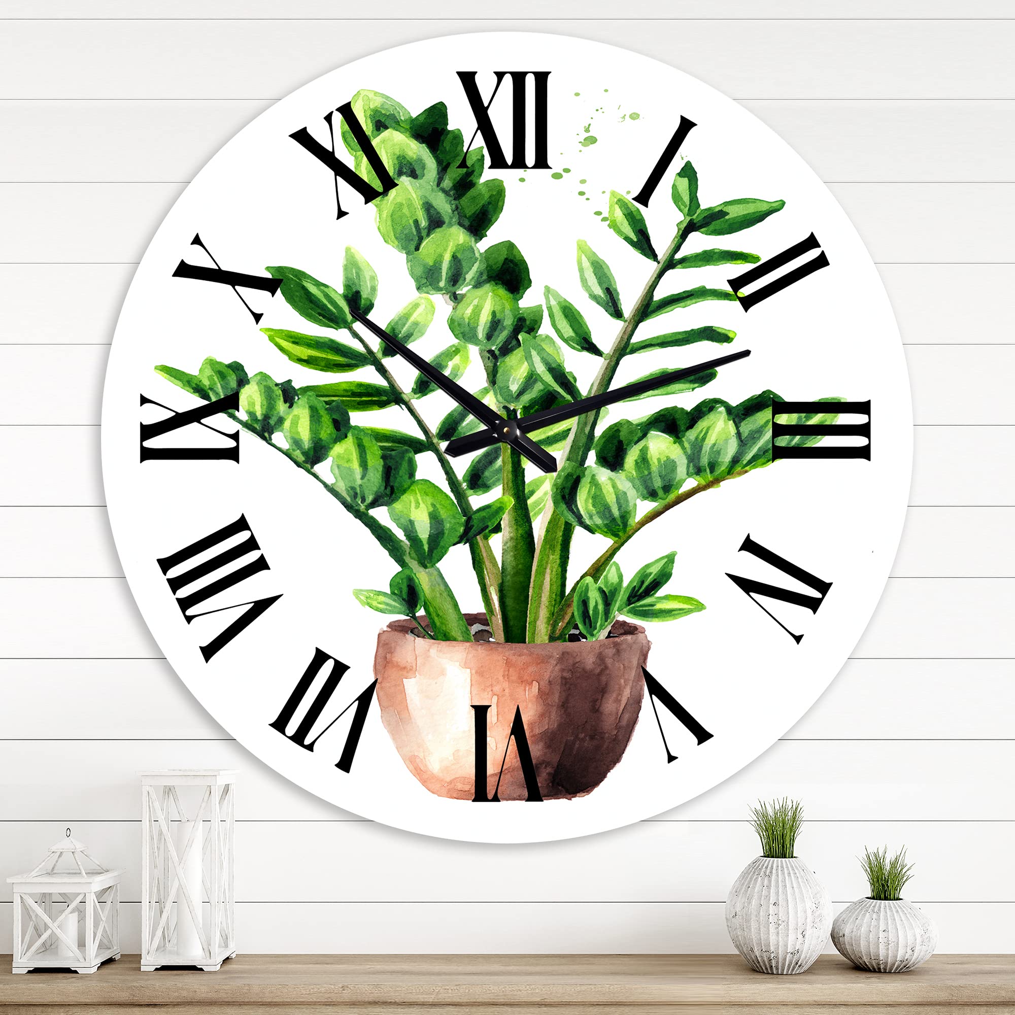 Large Tropical Zamioculcas Plant Wall Clock - Green Leaf Botanical Decor for Bedroom, Living Room & Office | Silent Non-Ticking Modern Home Décor