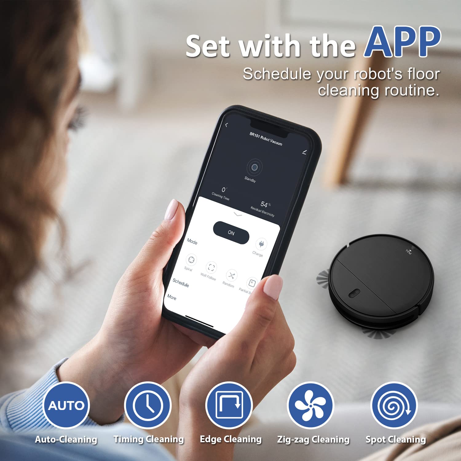 Smart Robot Vacuum and Mop Combo with WiFi/App/Alexa Control - 2-in-1 Self-Charging Robotic Cleaner with Water Tank & Dustbin - Slim Design for Hard Floors, Carpets & Pet Hair - Perfect for Home, Office & Pet Owners
