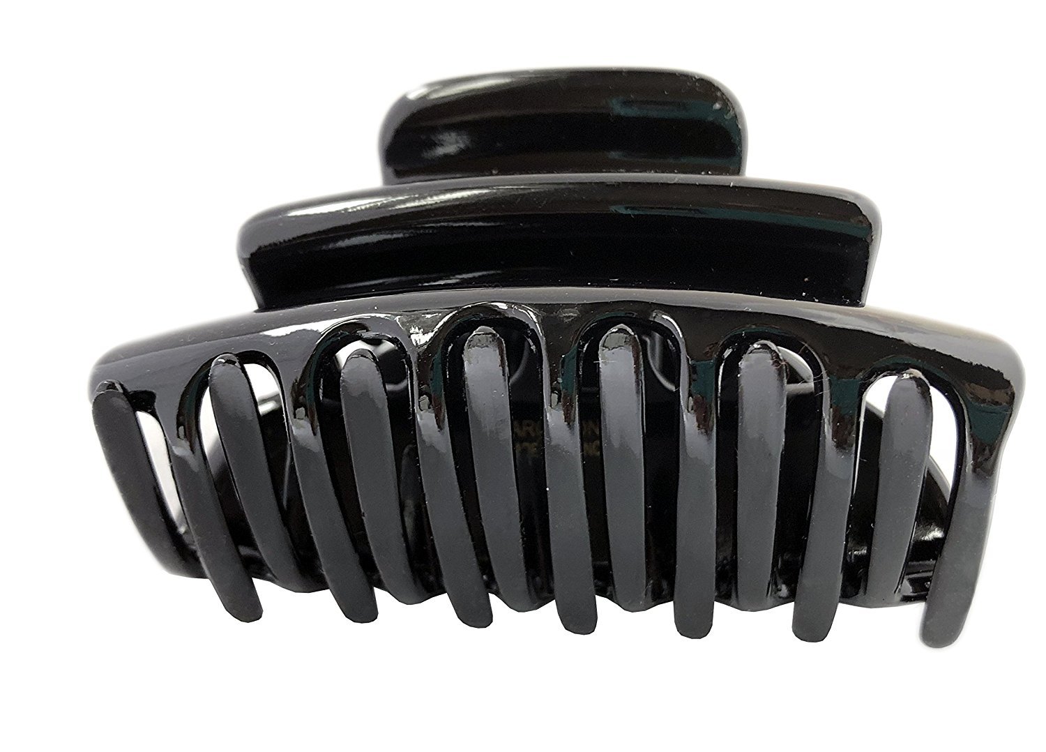 French Crumpled Fat Medium Black Celluloid Ponytail Hair Claw Clip - Strong Grip with Covered Spring & Inner Teeth - Perfect for Thick Hair, Updos, and Everyday Hairstyles