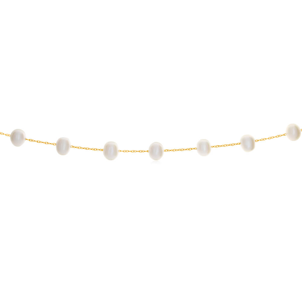 14K Yellow Gold 6mm White Freshwater Pearl 45cm Necklace for Women - Elegant Bridal Jewelry & Anniversary Gift