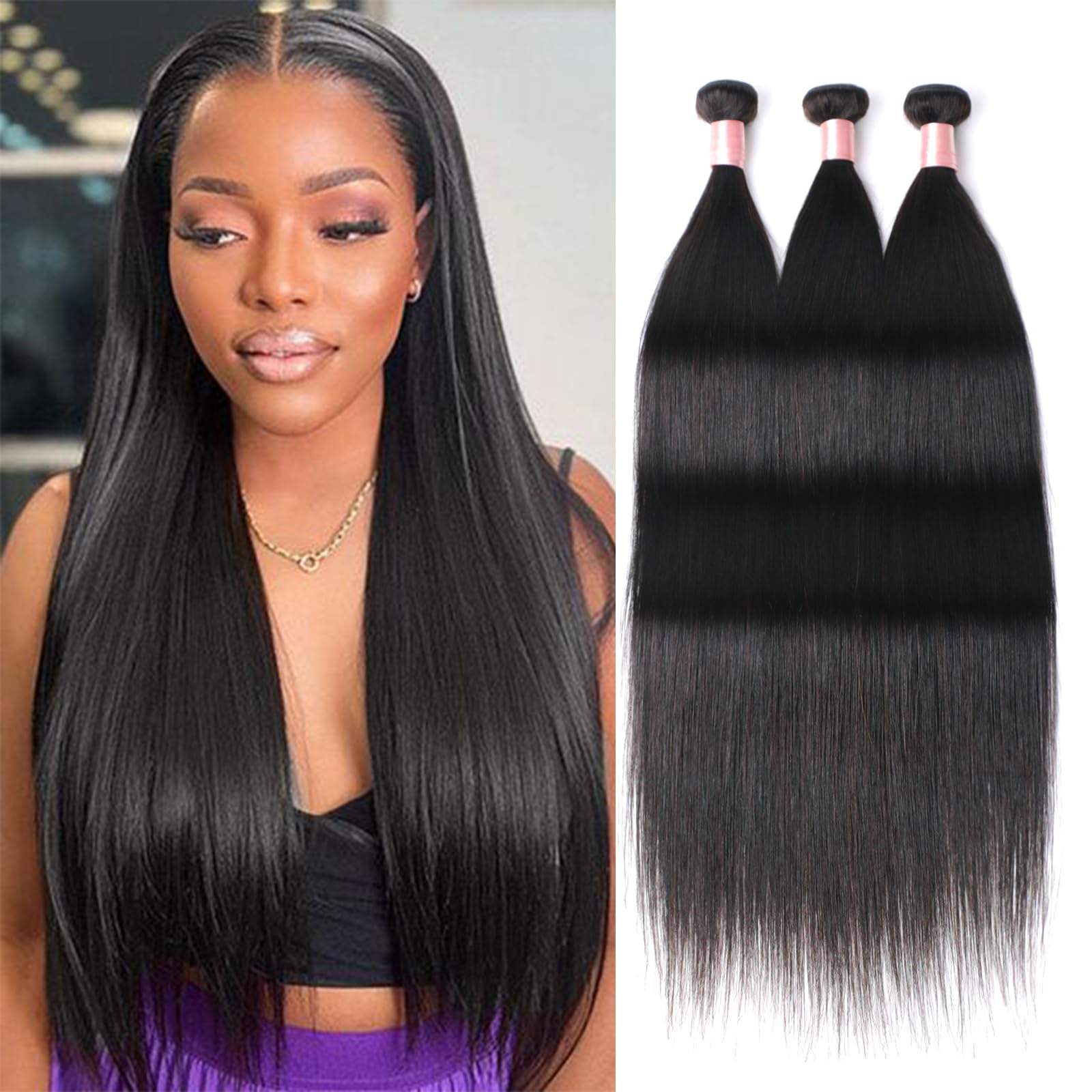 10 Inch Brazilian Virgin Human Hair Bundles - 100% Unprocessed Remy Straight Weave Extensions - Natural Black Color for Stunning Hair Transformations & Everyday Glamour