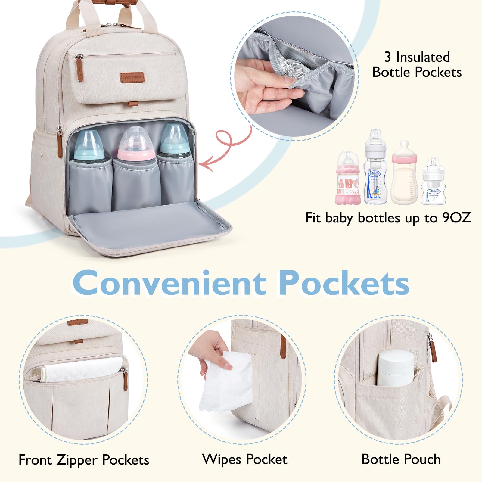 Mommore Expandable Diaper Backpack for Twins - Large Waterproof Baby Bag with Changing Pad | Durable Travel Backpack for Parents | Perfect for Daycare, Air Travel & Family Outings