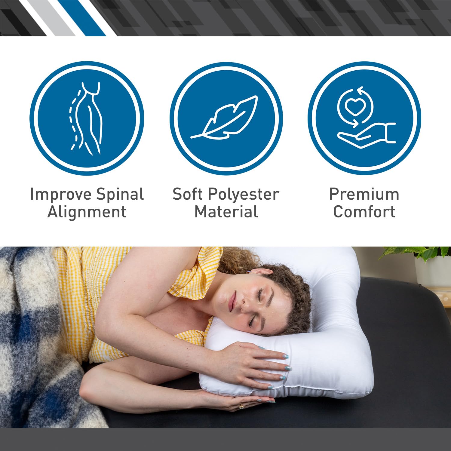 BodyMed Body Sport Standard Pillow - Medium Firmness, White - Orthopedic Support for Neck & Back Pain Relief - Perfect for Side, Back & Stomach Sleepers