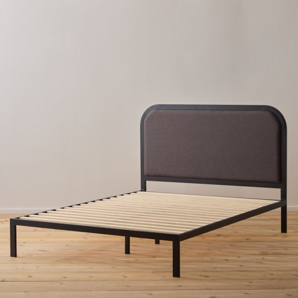 King Size Metal Upholstered Bed Frame with Charcoal Fabric - BS0002MUBKKCH | Modern Bedroom Furniture for Master Suite & Guest Room