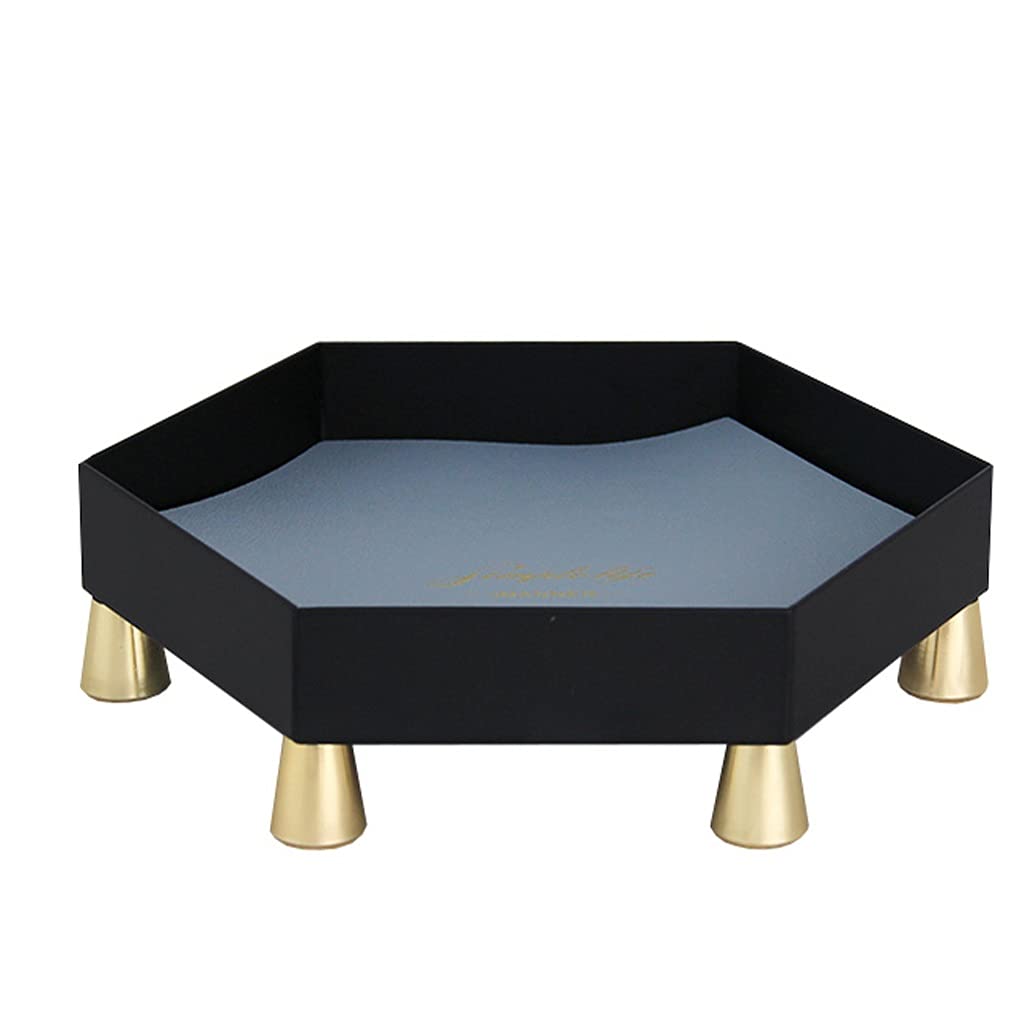 Hexagon Acrylic Leather Tray - Jewelry Organizer & Catchall Basket for Coffee Table, Desk, Nightstand, or Dresser | Perfect for Keys, Wallets, Phones & Snacks | Blue Home Decor Storage Solution