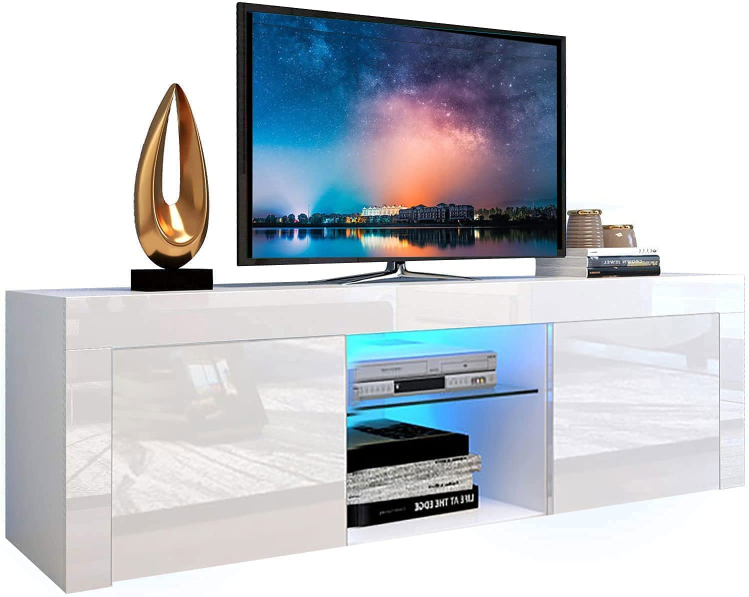 60 Inch LED TV Stand with Storage Drawer - High Gloss Entertainment Center & Media Console Table for Living Room - Perfect for Home Theater Setup & Living Room Organization