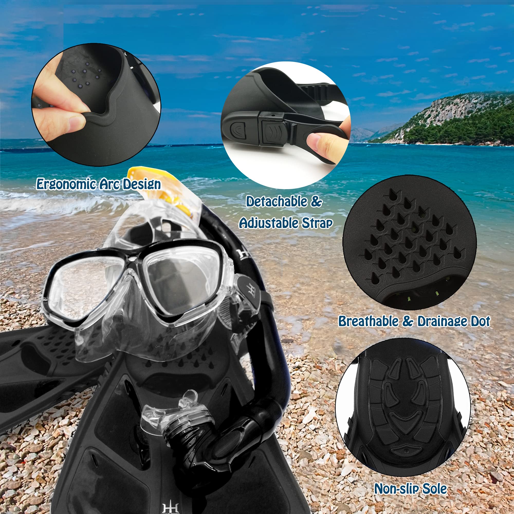 **Kids Snorkel Set - Adjustable Diving Mask, Snorkel & Swim Fins with Anti-Fog & Anti-Leak Design - Complete Snorkeling Gear for Children - Perfect for Pool, Beach & Ocean Adventures**