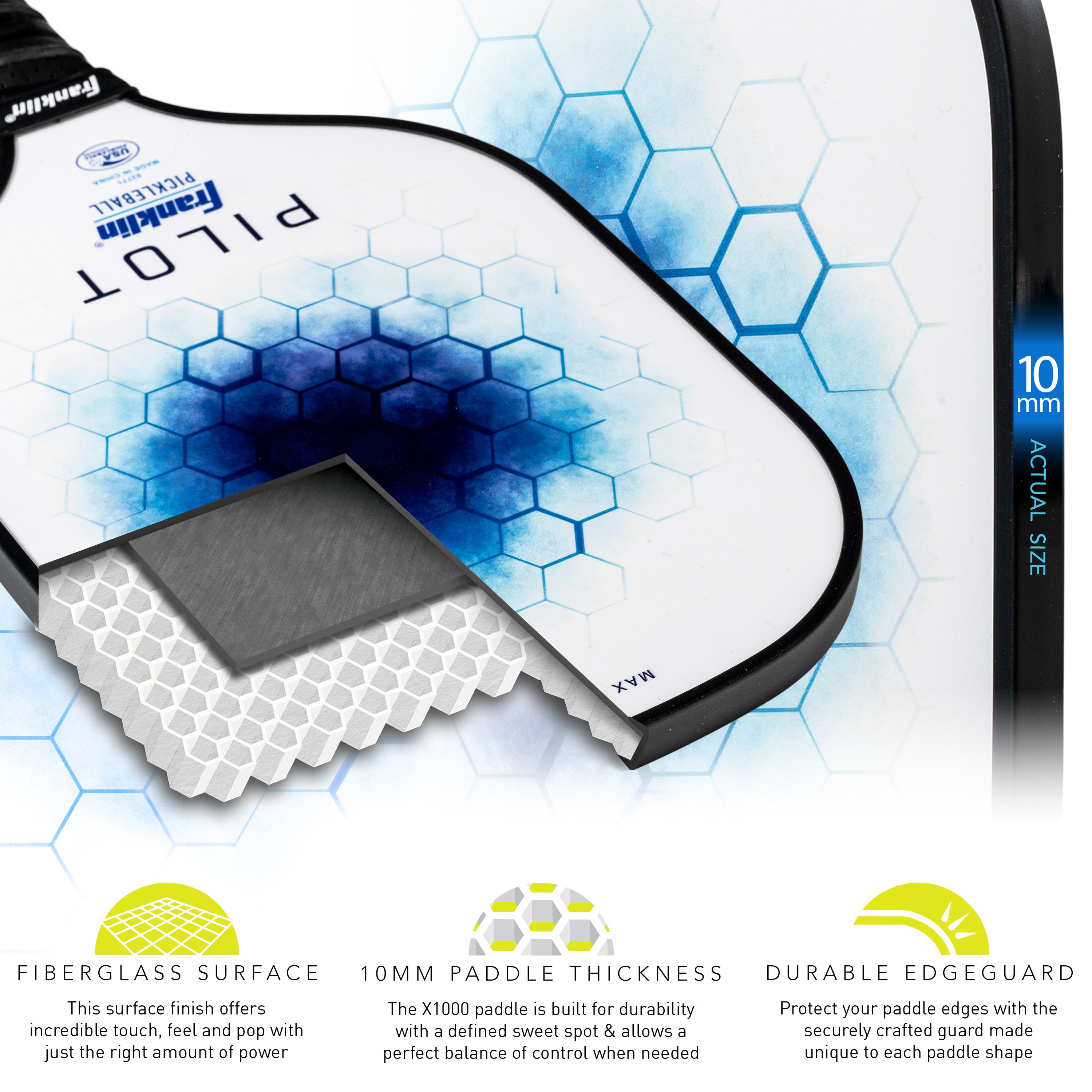 Franklin Pilot Pickleball Paddle - Premium Carbon Fiber Surface with Cushion Grip | Perfect for Indoor & Outdoor Court Play, Tournaments & Recreational Games