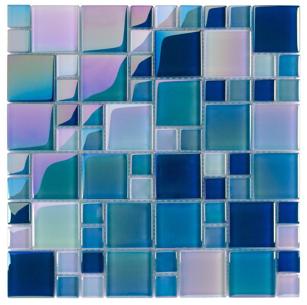 Aqua Blue Glass Pool Tile with Shimmer Effect - Random Pattern for Swimming Pools, Spas & Backyard Landscaping