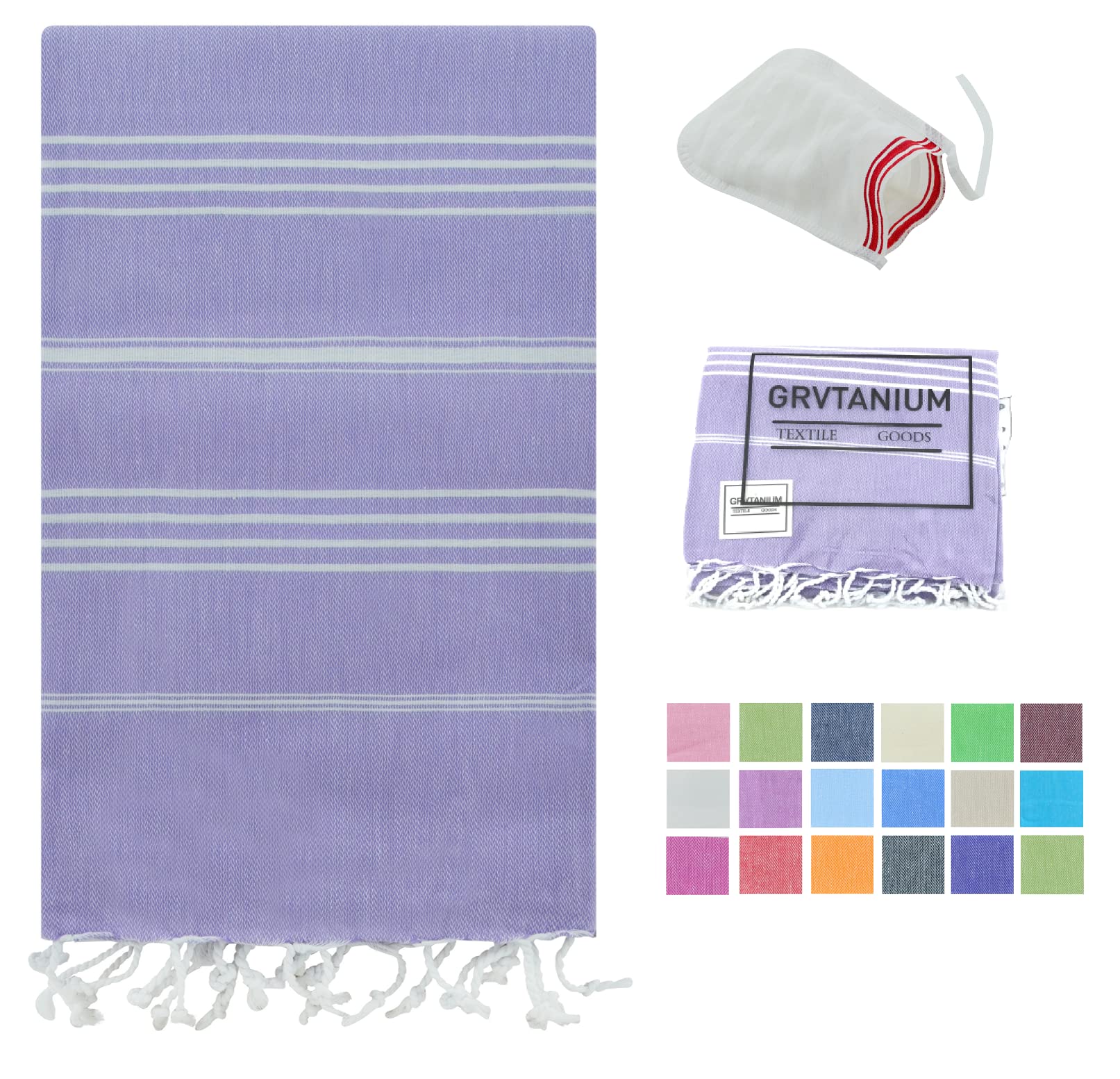 100% Cotton Turkish Beach Towel - Sand Free, Lightweight, Quick Dry for Travel, Bathroom, Gym, Picnic & Yoga - Perfect Gift (Light Purple) - Ideal for Beach Days, Spa Relaxation & Outdoor Activities