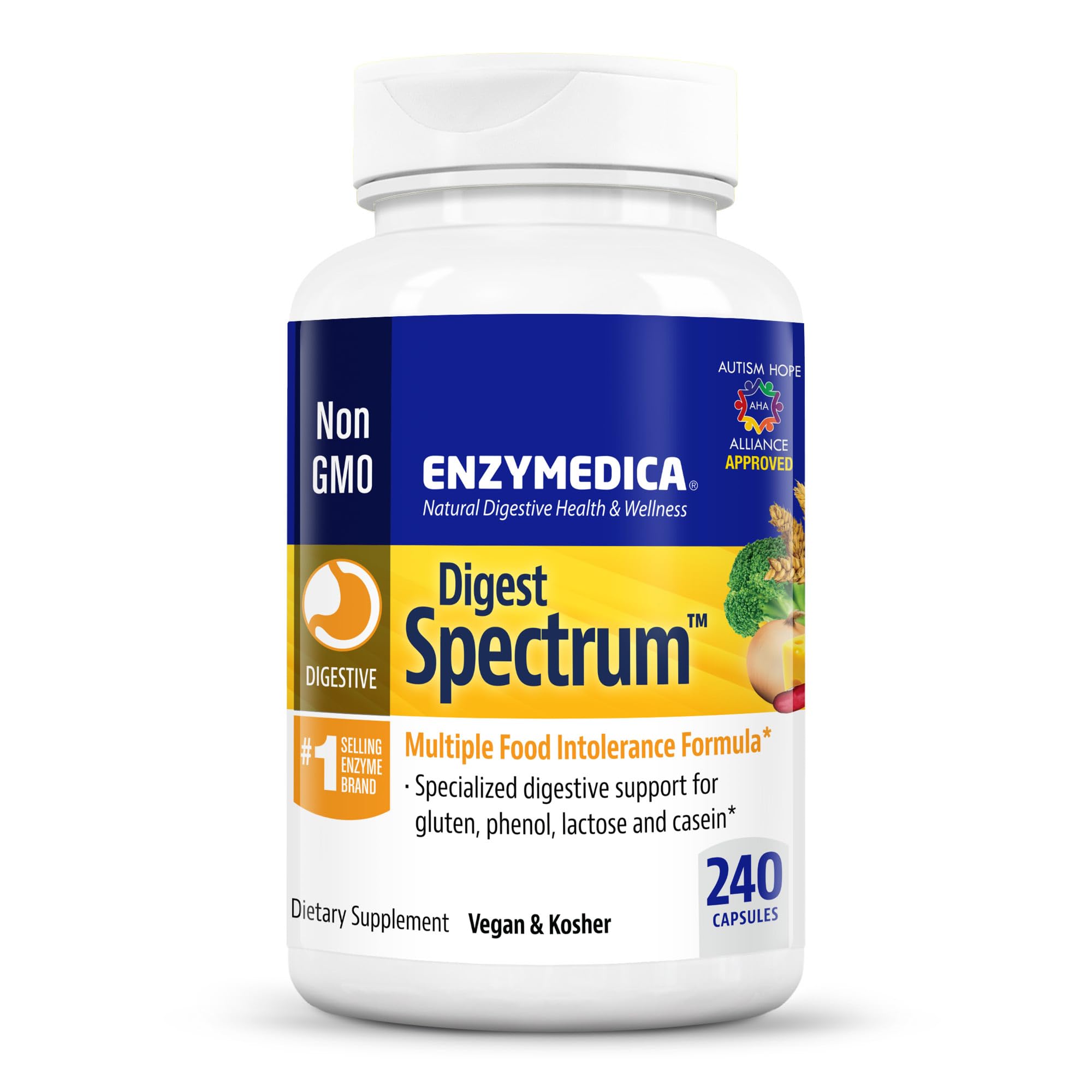 Enzymedica Digest Spectrum Digestive Enzyme Supplement - 240 Capsules for Gut Health & Digestion Support | Ideal for Bloating, Gas Relief & Food Intolerance