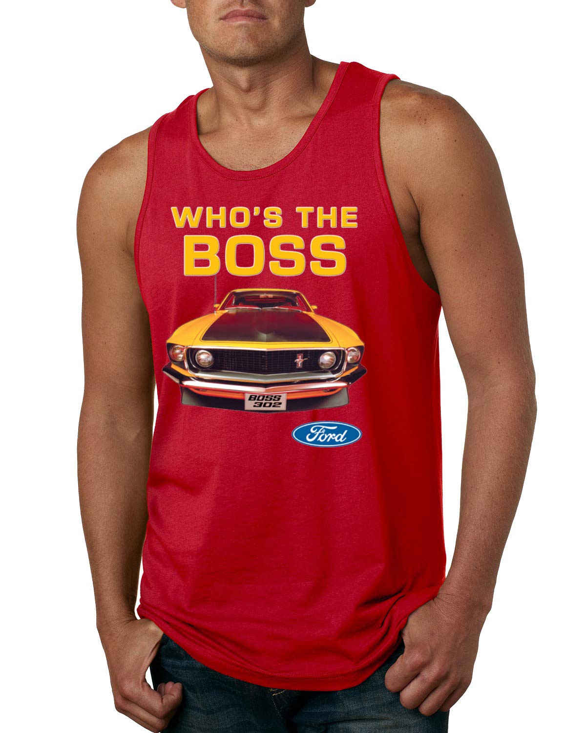 Who's The Boss Ford 302 Mustang Retro Legend Graphic Tank Top for Men - Vintage Muscle Car Enthusiast Apparel for Car Shows & Summer Outings