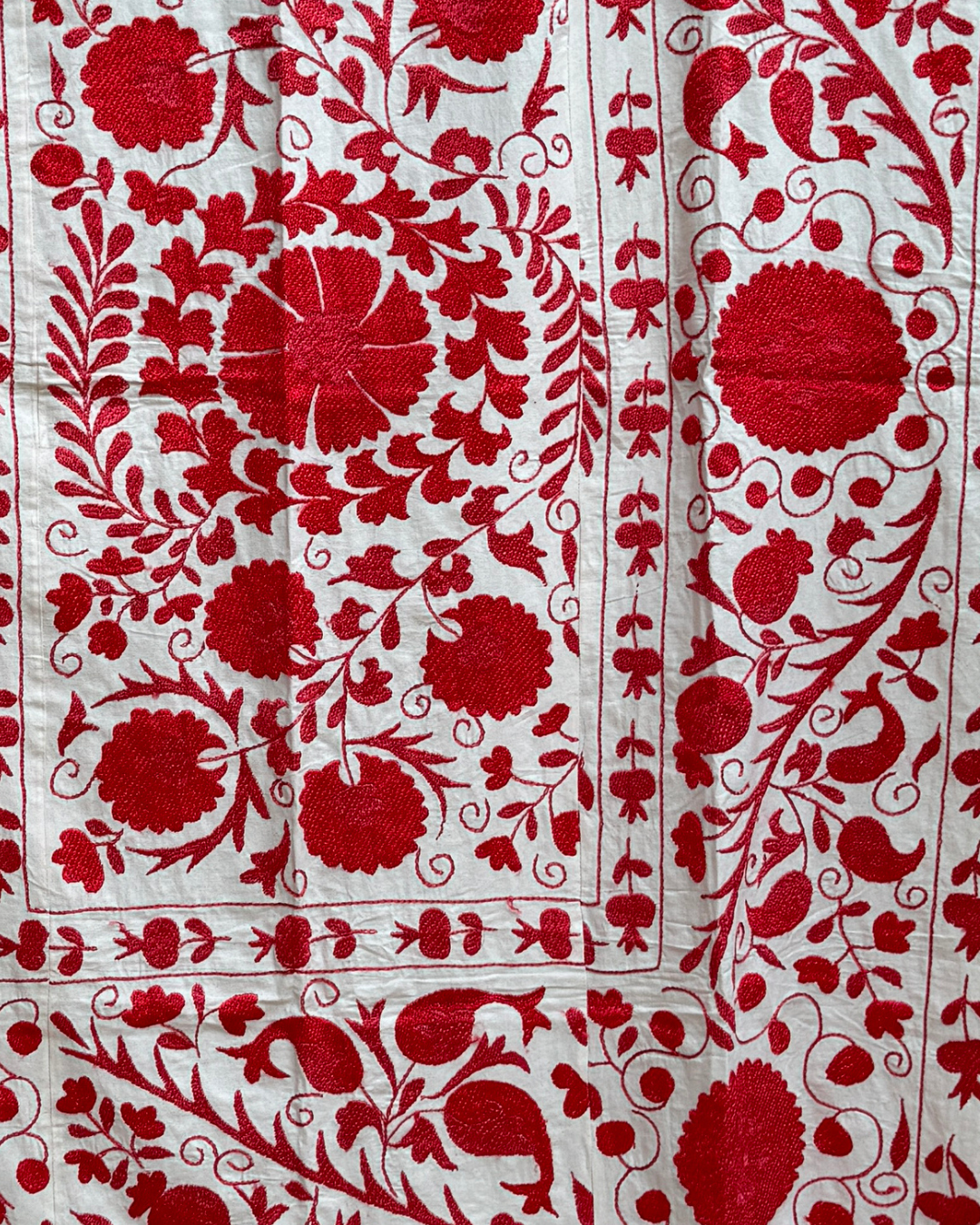 Suzani No. 218 Handmade Embroidered Cotton Throw Pillow Cover - Boho Home Decor for Living Room, Bedroom & Sofa