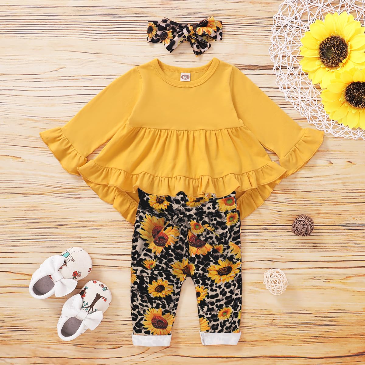 Kucnuzki Baby Girl Clothes - Toddler Girl Outfit with Ruffle Sleeve Shirt & Floral Pant Set | Fall Winter Clothing for Girls | Perfect for Playdates, Holidays & Family Photos