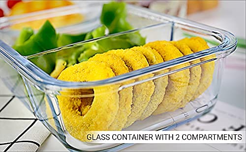 Eco-Friendly Glass Food Storage Containers Set of 4 - Airtight, Leakproof BPA-Free Lids (2 Bento Boxes + 2 Rectangular Containers) | Perfect for Meal Prep, Leftovers & Office Lunch