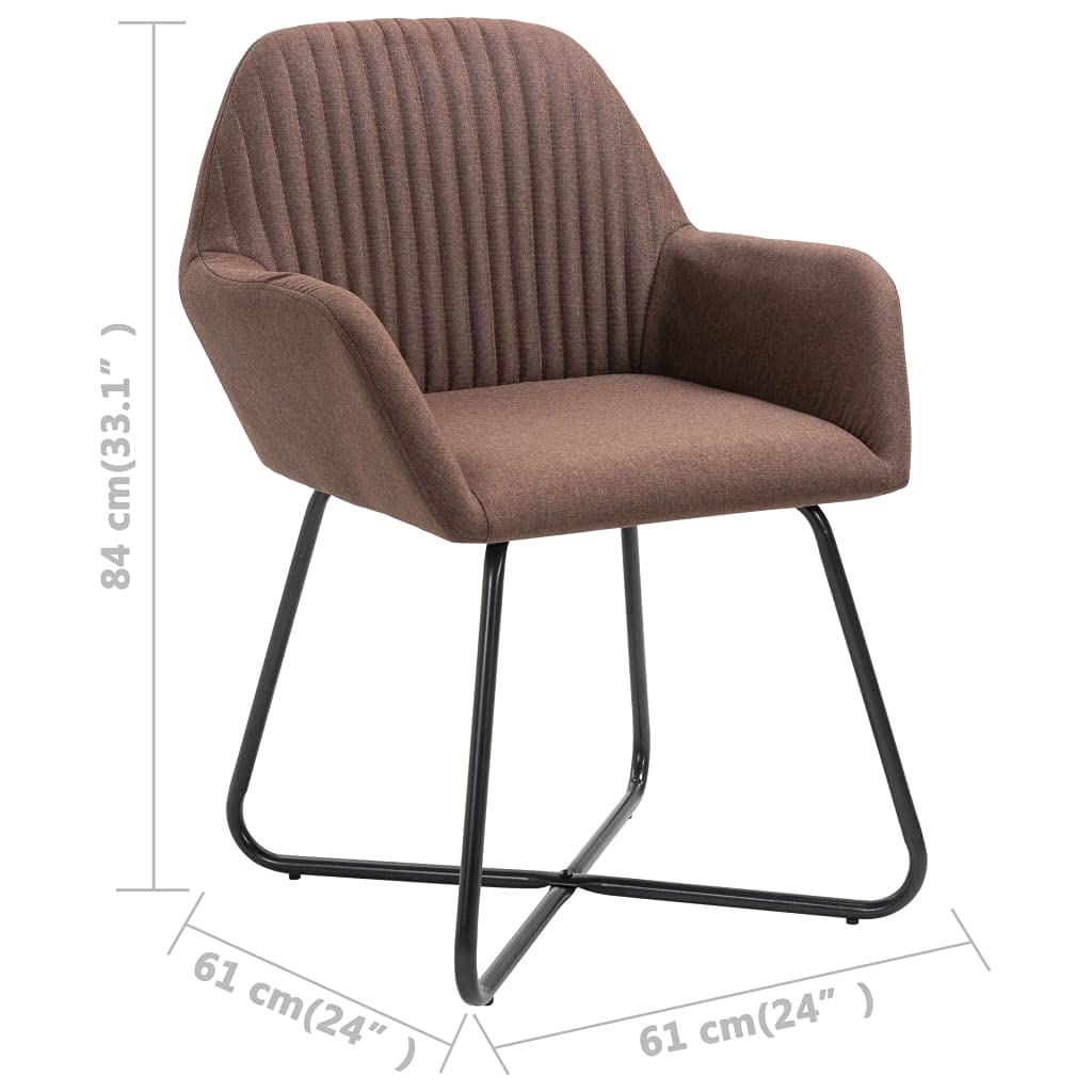 SKM Modern Dining Chairs Set of 2 - Brown Fabric Upholstered Kitchen Chairs with Sturdy Metal Legs - Comfortable Seating for Dining Room, Kitchen, Breakfast Nook & Small Spaces