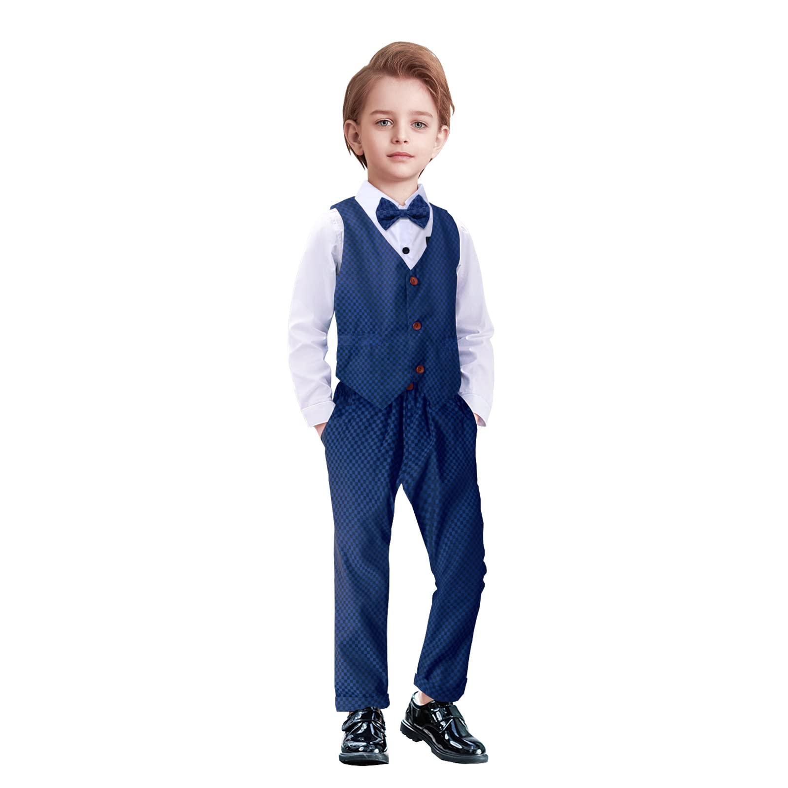 Yilaku Boys Slim Fit Tuxedo Suit Set - 4 Piece Formal Dress Clothes for Toddler Boys | Wedding, Party, Special Occasion Outfit