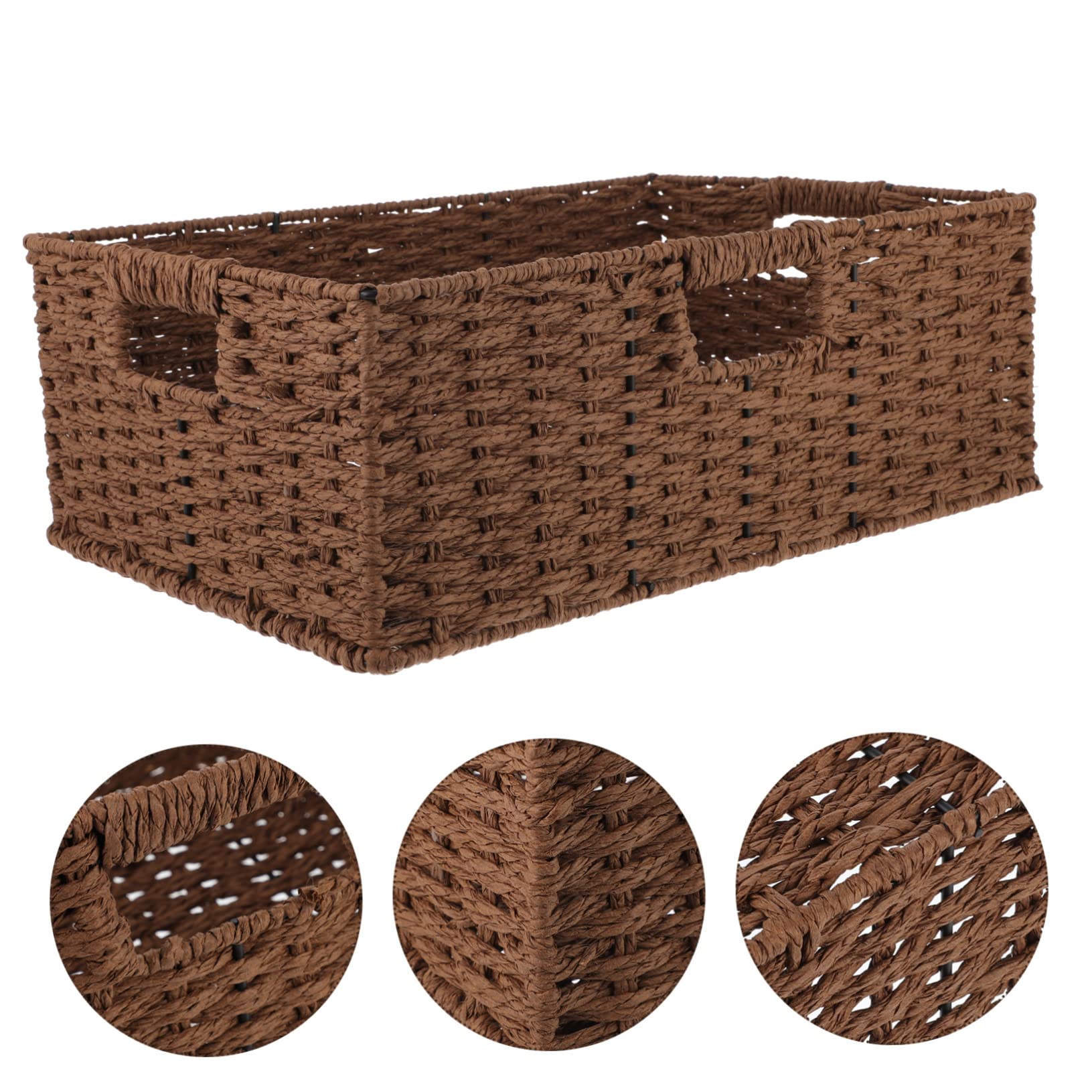 Natural Wicker Storage Baskets with Handles - Rattan Rectangular Organizer Bins for Home, Coffee Shelf & Closet Organization - Perfect for Living Room, Bedroom & Bathroom Storage
