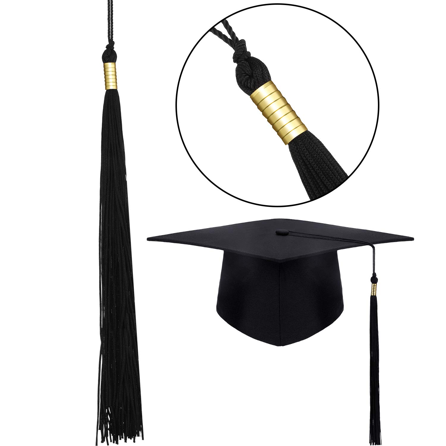 SATINIOR 2 Pack Unisex Graduation Cap & Gown Hat with Adjustable Tassel - Black Commencement Accessories for College, High School & University Graduation Ceremonies