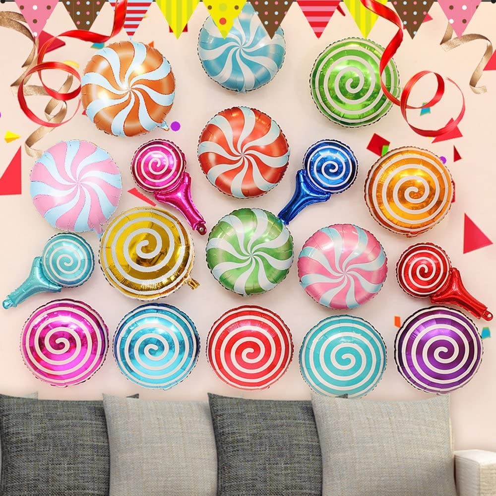 21 Pack Candy Balloons Set - 13 Round Lollipop Balloons & 8 Candy-Shaped Balloons | Candyland Party Decorations | Aluminum Foil Balloons for Birthday, Wedding, Baby Shower (Indoor/Outdoor Decor)