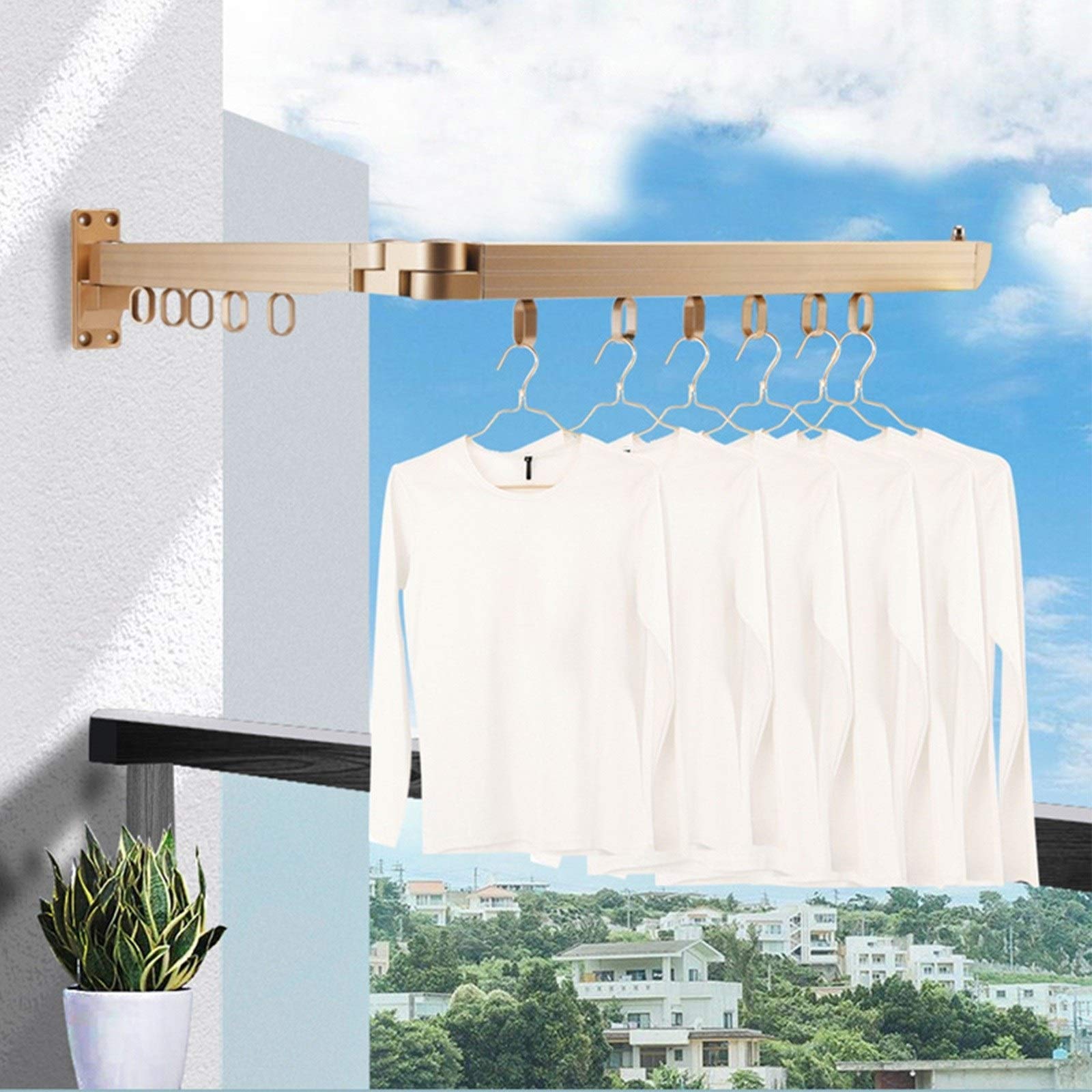 Foldable Wall Mounted Aluminum Clothes Drying Rack - Retractable & Collapsible Laundry Hanger for Indoor/Outdoor Use - Space Saving Solution for Apartments, Balconies & Small Homes (Rose Gold)