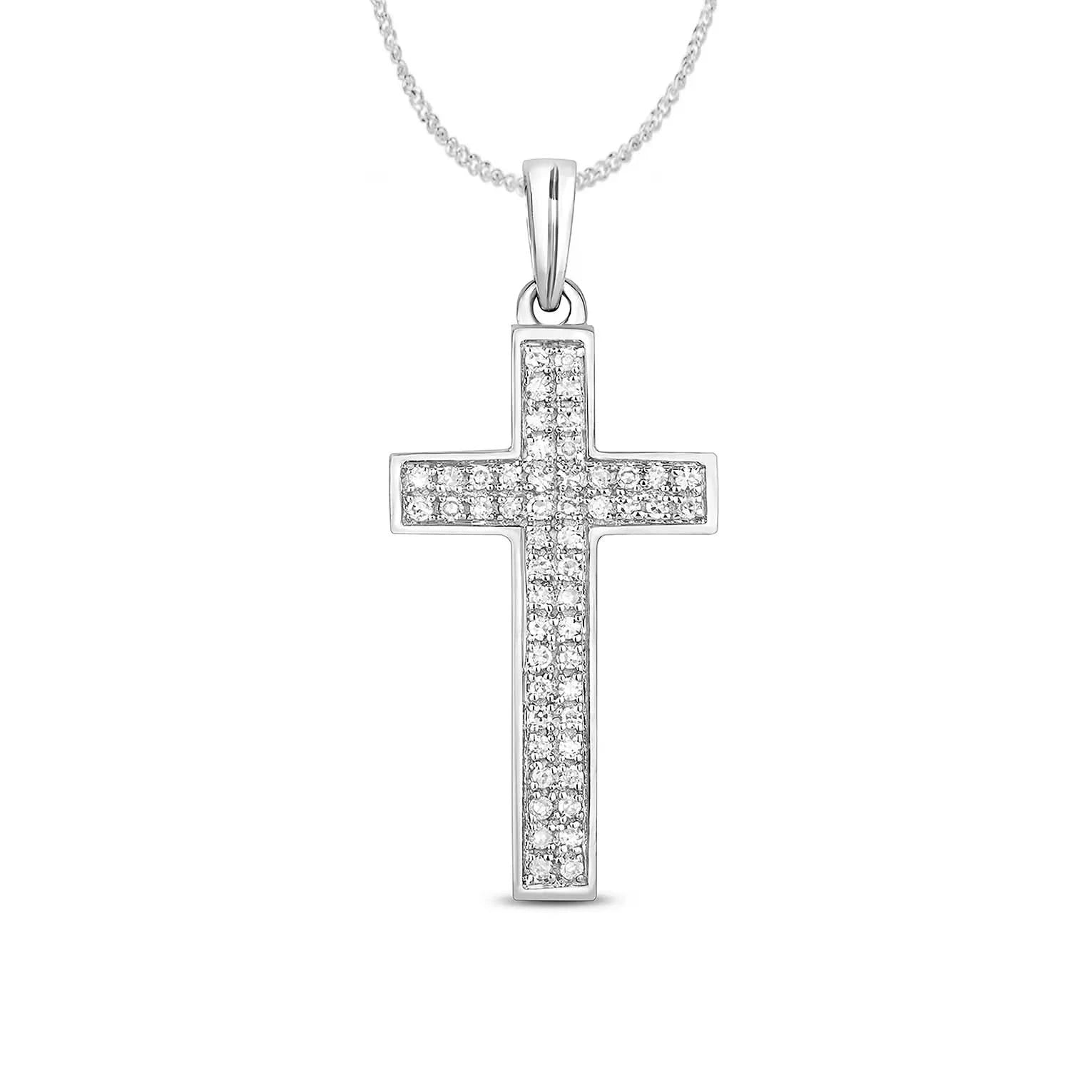 Exquisite Diamond Cross Pendant in 14K Solid White Gold - Perfect for Gifts, Weddings & Everyday Elegance