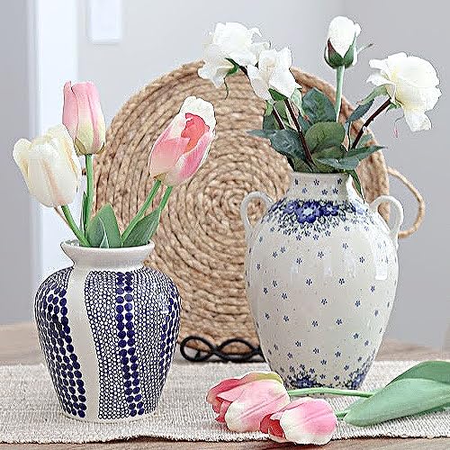 Blue Rose Polish Pottery Melanie Large Jug Vase - Handcrafted Ceramic Flower Vase for Home Decor, Wedding Centerpieces & Farmhouse Style Interiors