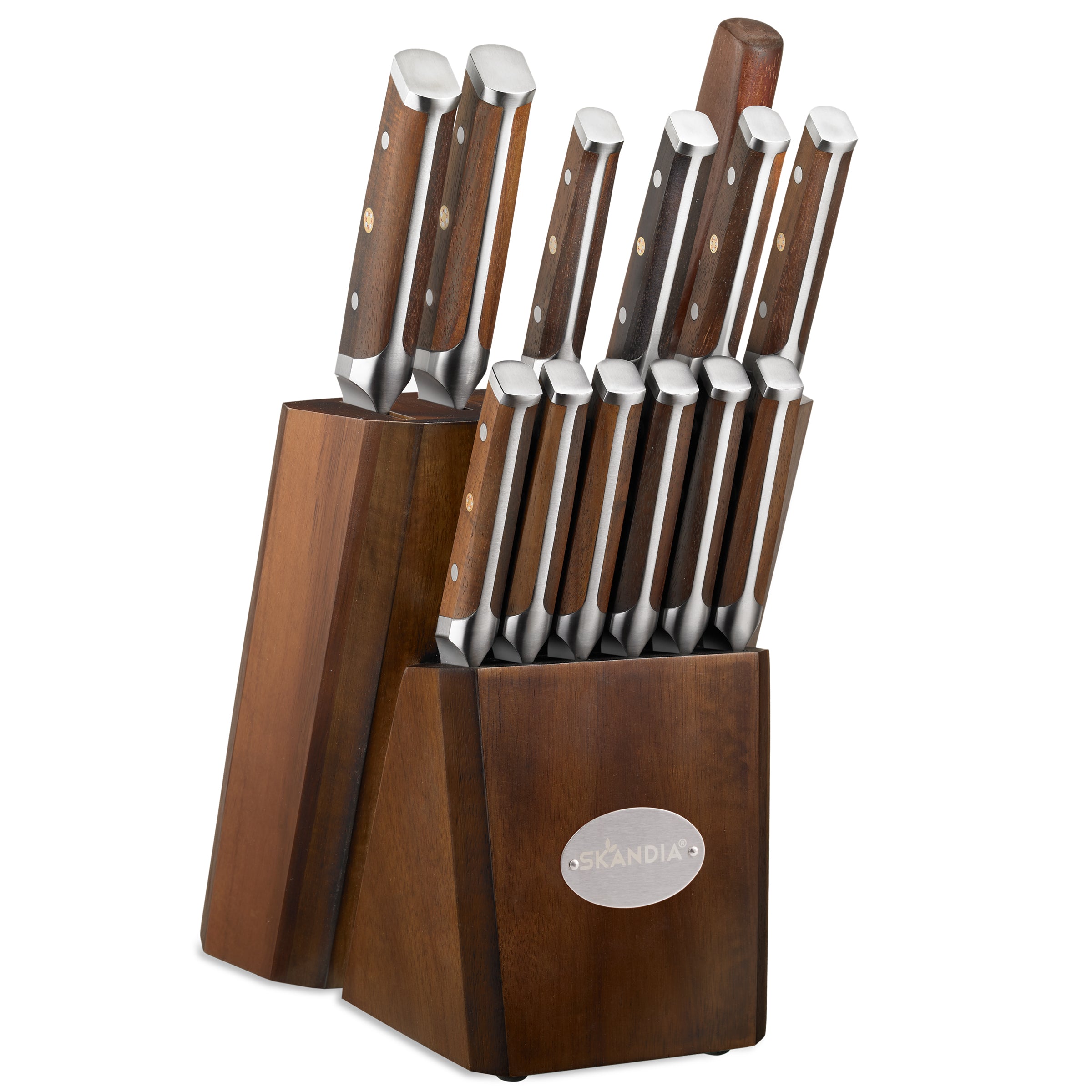 14-Piece Harley Cutlery Block Set - Premium Stainless Steel Knives with Wooden Storage Block for Kitchen, Cooking & Dining - Perfect for Home Chefs & Gift Giving