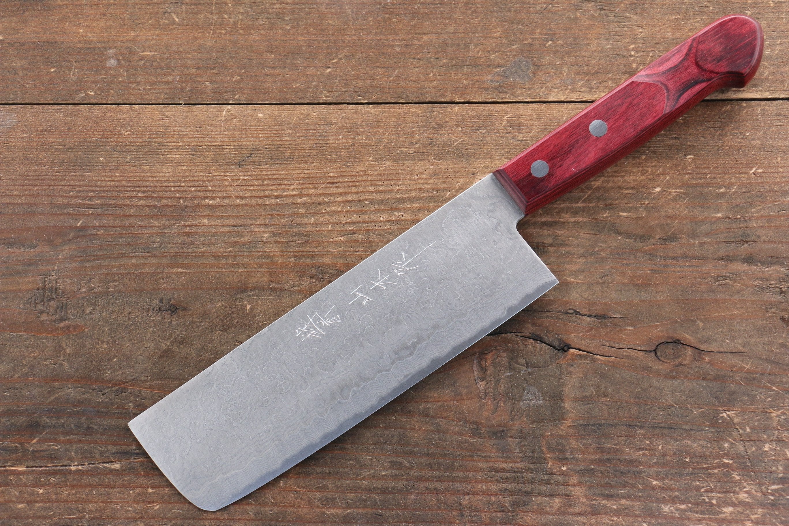 Premium Nao Yamamoto SG2 Damascus Nakiri Knife 165mm - Japanese Chef Knife with Migaki Finish & Red Pakka Wood Handle - Perfect for Slicing Vegetables, Herbs & Sushi Prep