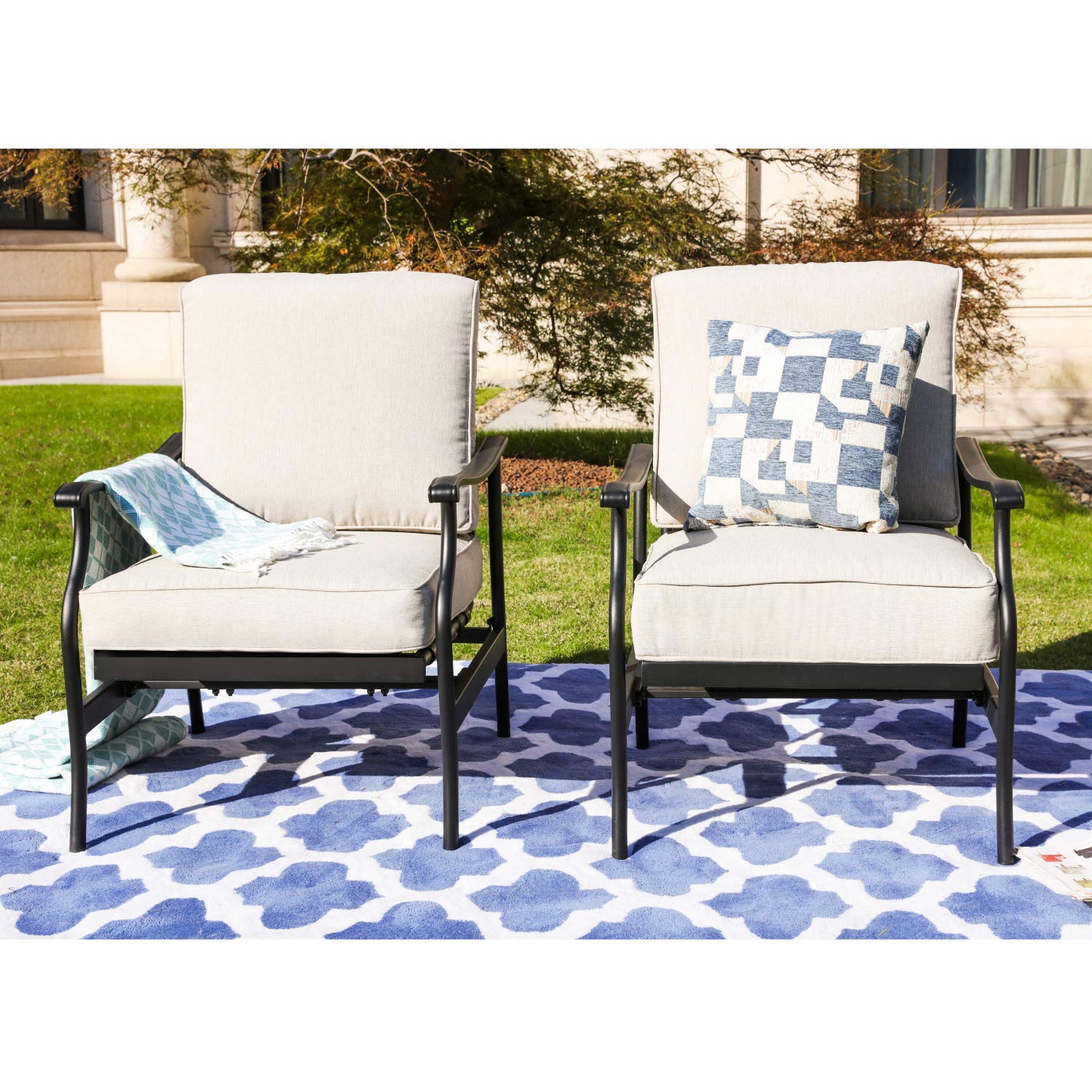 LOKATSE HOME 2-Piece Outdoor Patio Bistro Dining Set - Wrought Iron Chairs with Beige Cushions for Garden, Balcony, and Backyard Relaxation