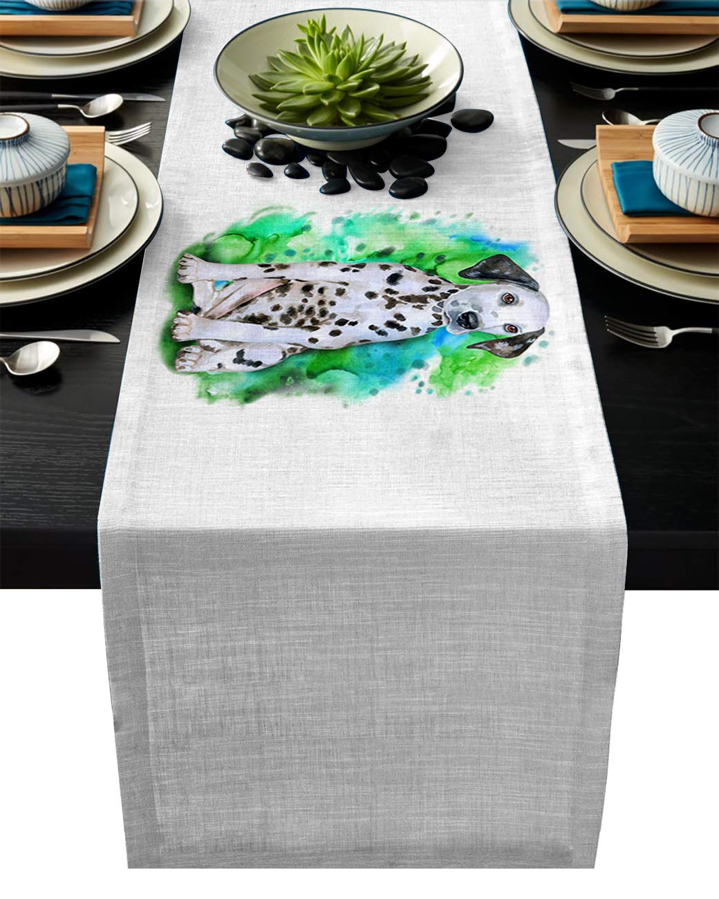 Dog Lover Table Runner - 14x72in Dalmatian Puppy Decor for Weddings & Parties