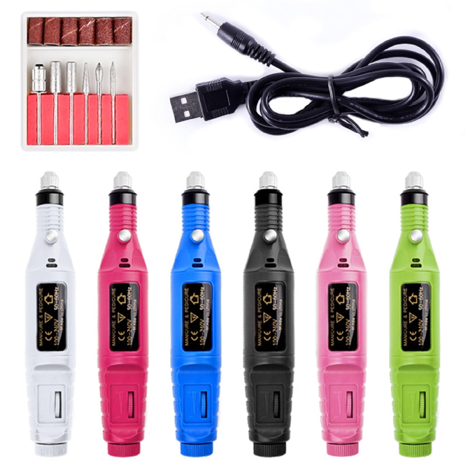Professional USB Electric Nail Drill Machine Kit - Portable Manicure Pedicure Tool with 6Pcs Nail Drill Bits for Gel Nails, Acrylics & Nail Art (Rose) | Perfect for Home Salon, Nail Techs & DIY Beauty Care