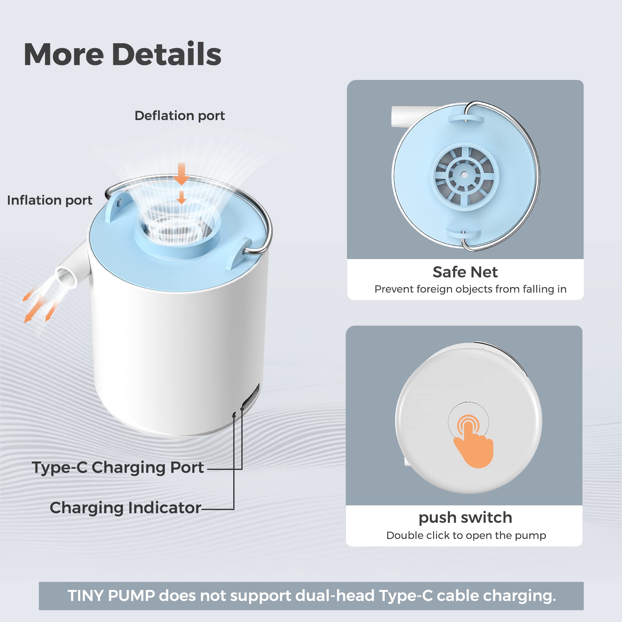 FLEXTAILGEAR Ultra-Mini Portable Air Pump - 1300mAh USB Rechargeable Battery for Inflating & Deflating Pool Floats, Air Mattresses, Swimming Rings, Vacuum Storage Bags - Perfect for Camping, Travel & Home Use (Blue)