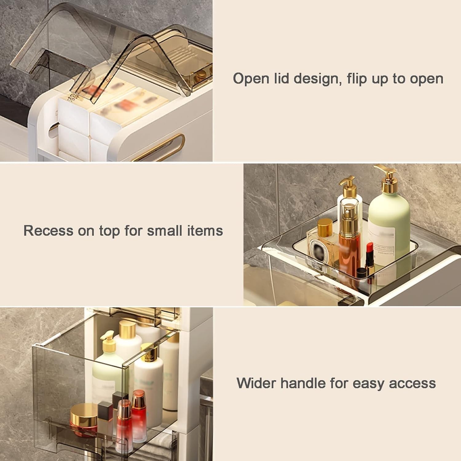 Waterproof Slim Storage Cabinet with Clear Drawers - 3 Tier Narrow Tall Storage Tower Organizer for Bathroom, Kitchen & Small Spaces - Free Standing Toilet Paper Holder & Home Organization Solution