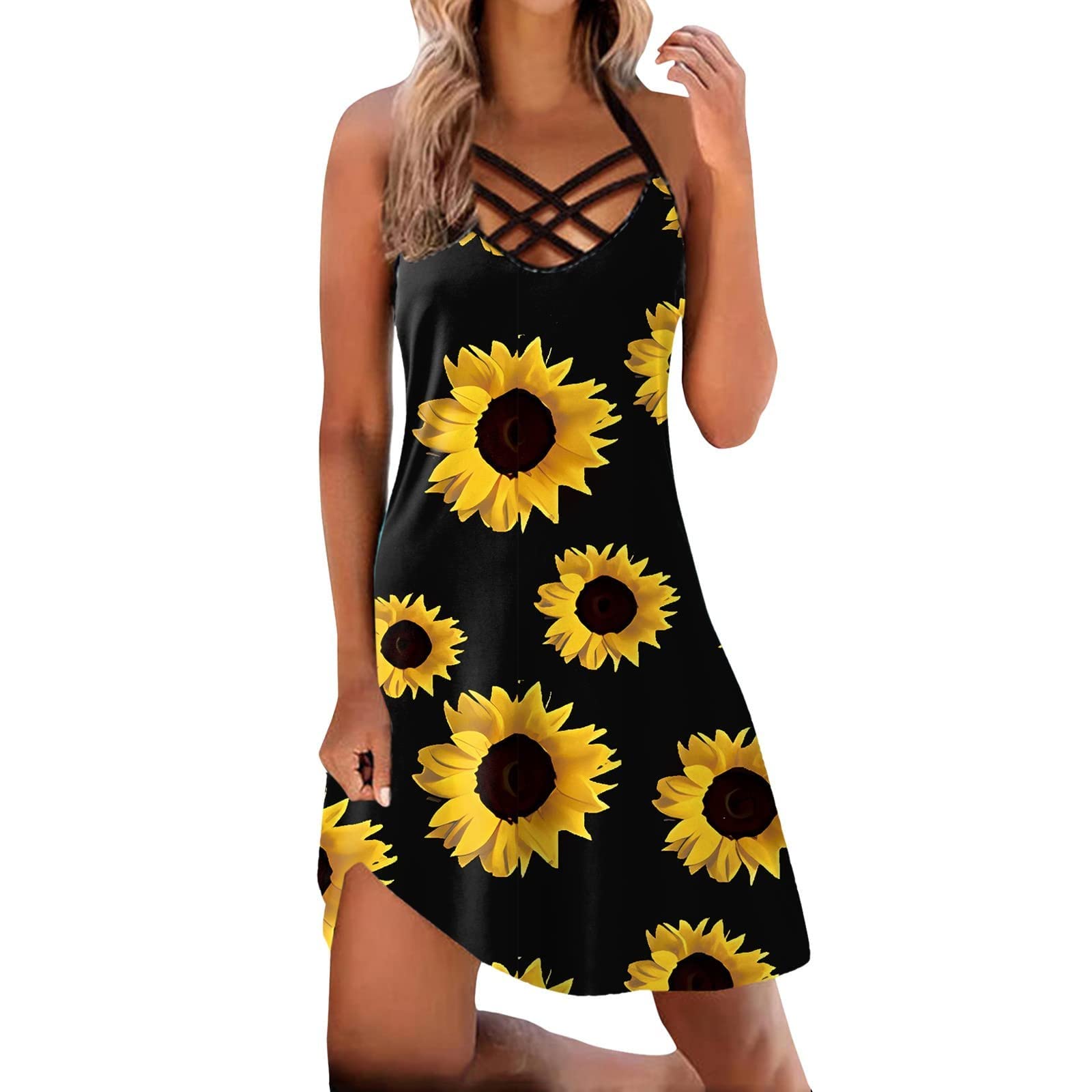 Trendy Women's Sleeveless Halter Mini Dress - Solid Color Bandage Summer Dress for Travel & Vacation | Comfortable Casual Outfit for Beach, Party & Date Night