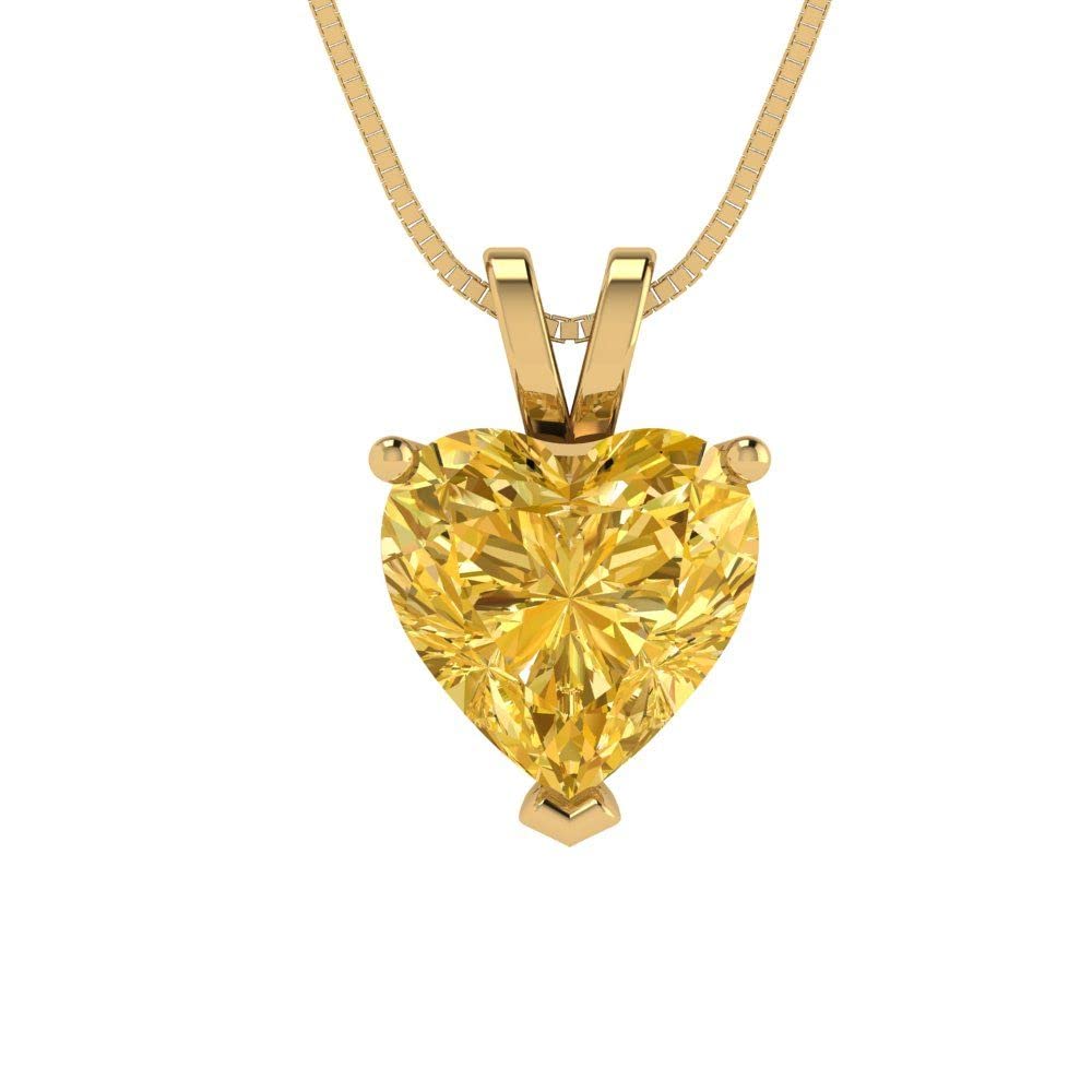 2.0ct Natural Yellow Citrine Heart Pendant Necklace - 18K Gold Chain for Gifts & Special Occasions
