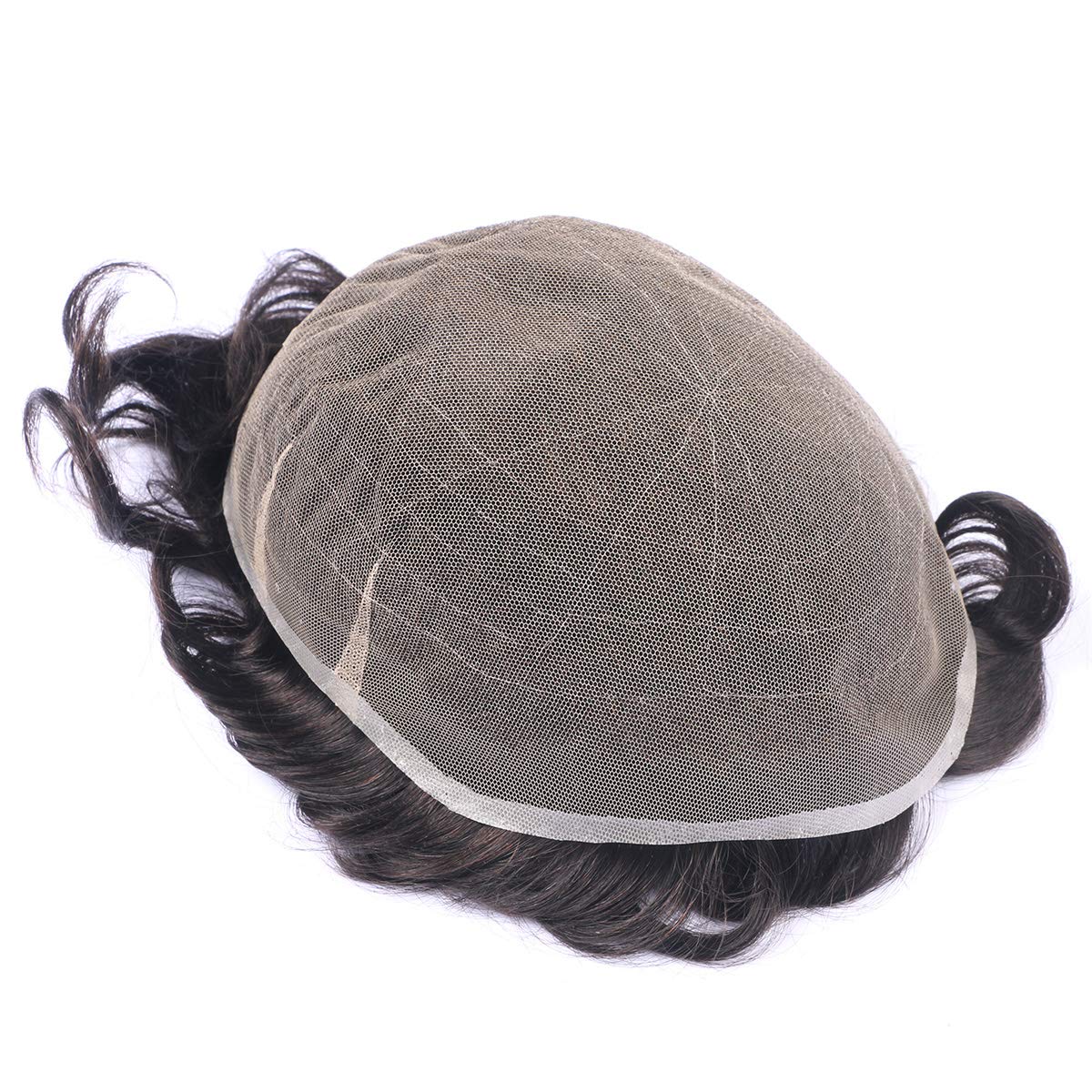 Custom Swiss Lace Base Men's Human Hair Toupee for Hair Loss & Alopecia - Natural Black Brown with 20% Gray (#1B20) | Breathable, Undetectable Hair Replacement System for Daily Wear & Special Occasions