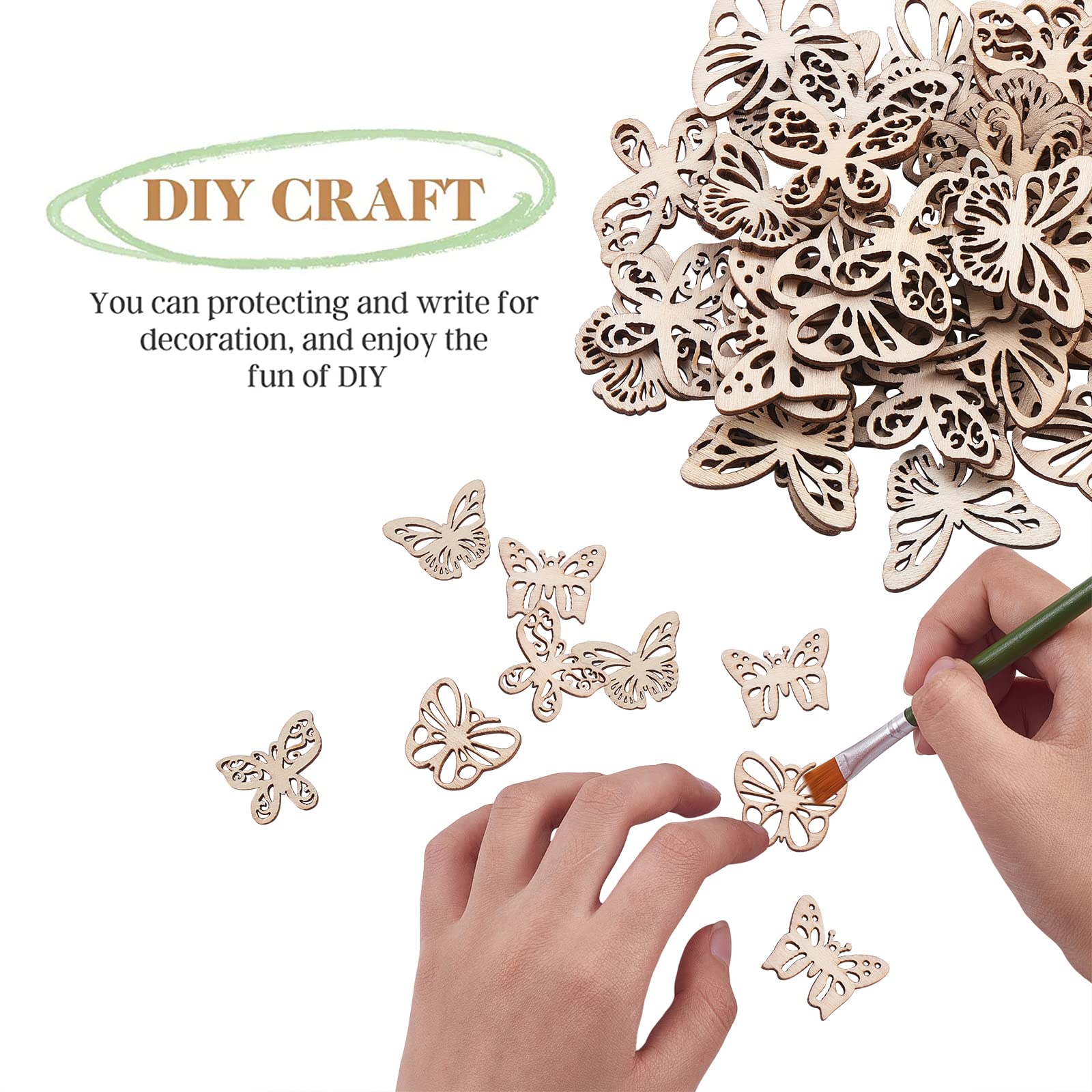 100 Pcs Unfinished Wooden Butterfly Cutouts for DIY Painting - Craft Ornaments for Birthday, Wedding & Home Decor - Perfect for Scrapbooking, Party Favors & Kids' Art Projects