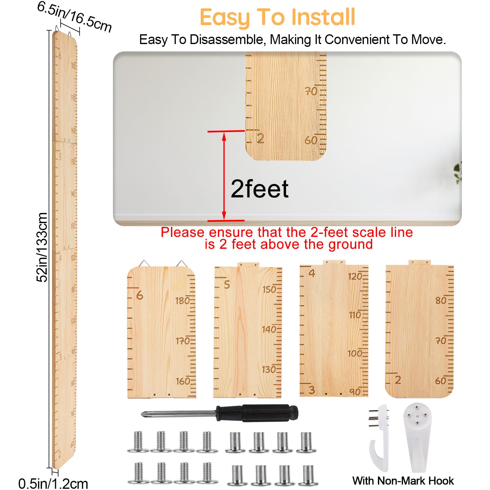 Unicorn Castle Wooden Growth Chart for Kids - Wall Mounted Height Measurement Ruler - Nursery Room Decor for Baby & Toddler - Perfect for Bedroom, Playroom & Birthday Gifts