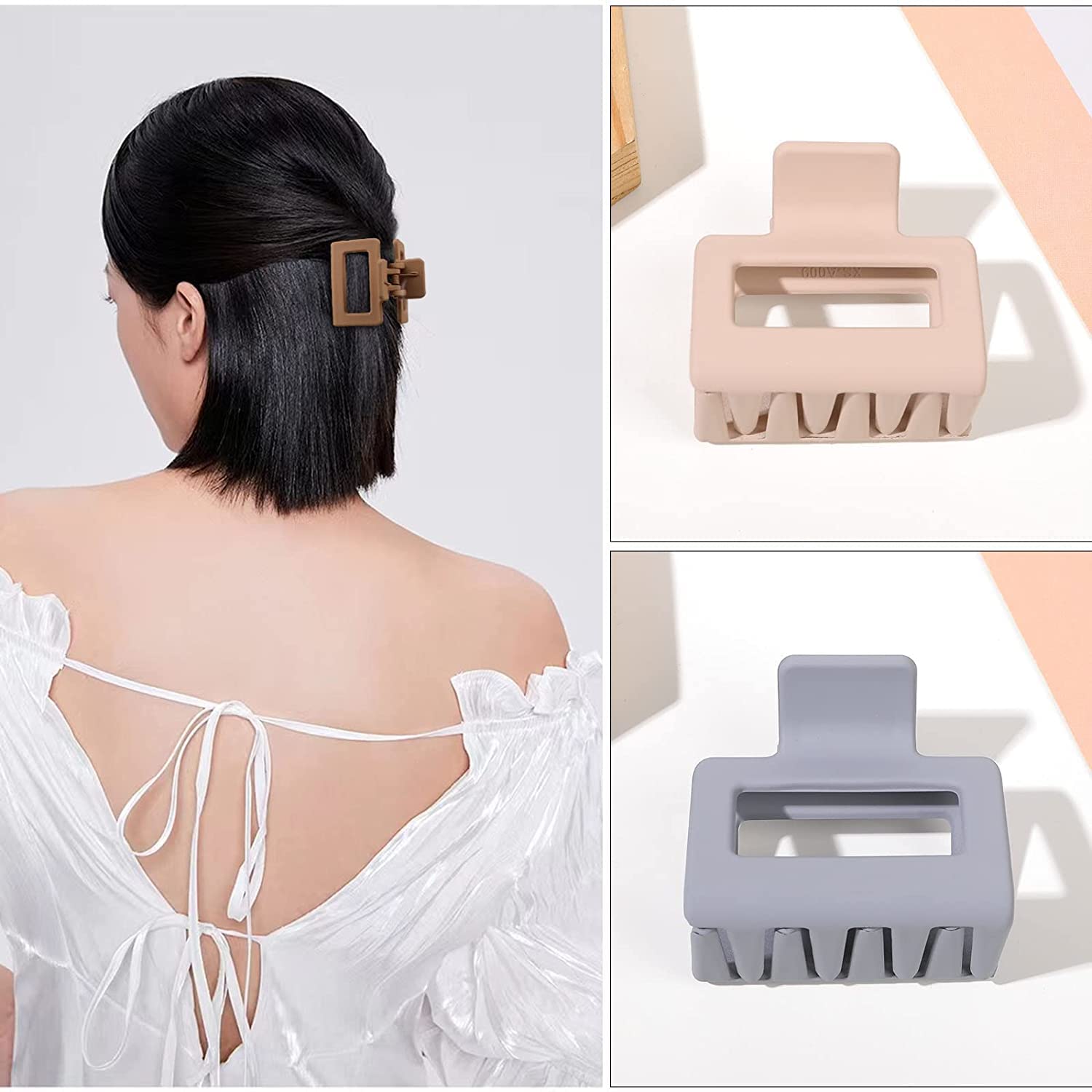 4Pcs Medium Hair Clips - Square Matte Non-Slip Claw Clips for Women & Girls, Strong Hold Rectangle Jaw Clips for Long or Short Hair - Perfect for School, Work, Gym & Daily Styling