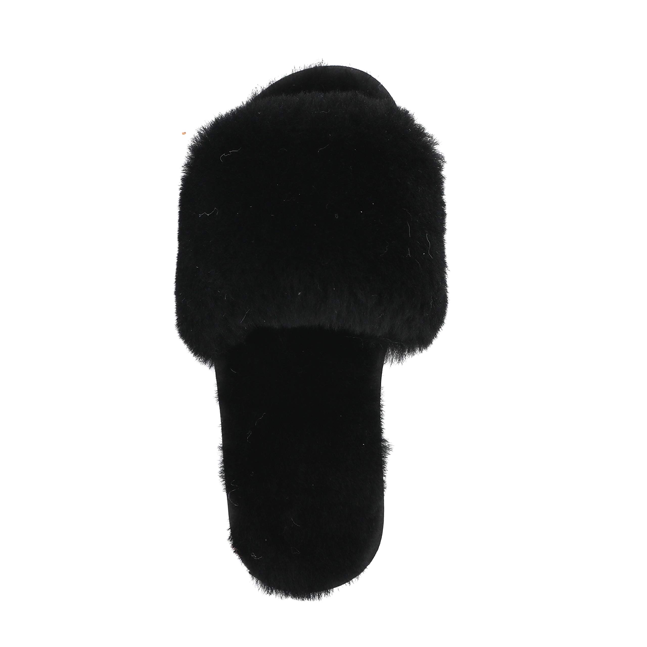 Women's Luxury Boiled Wool Slippers with Real Fur - Open Toe House Slippers by Dechic | Cozy Indoor & Lounge Wear for Winter Comfort