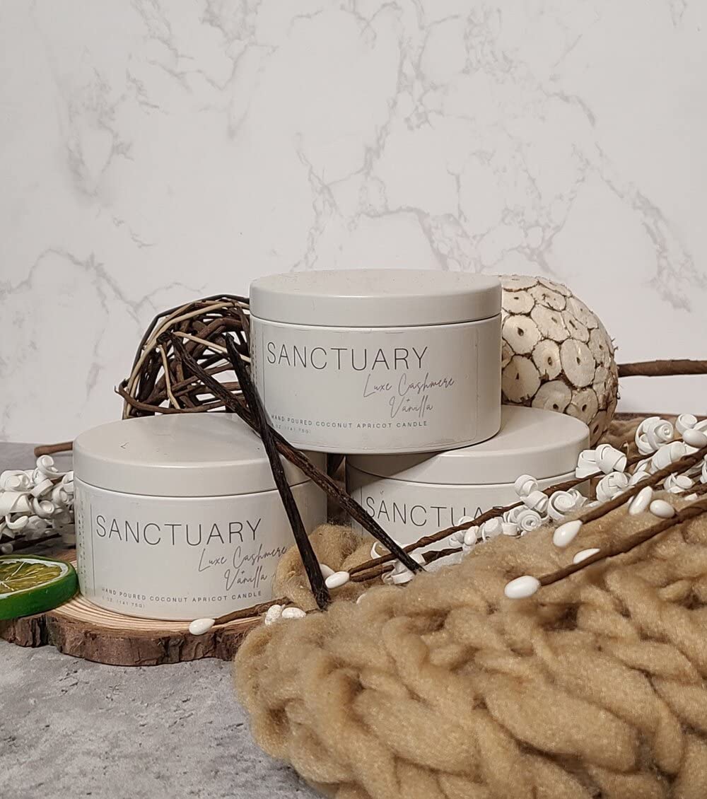 Luxury Scented Candles - Cashmere & Vanilla Scent, 5 oz Travel Candle with Crackling Wooden Wick, Handmade Aromatherapy Candle in Organic Coconut Apricot Wax - Perfect for Relaxation, Spa, Yoga & Home Decor