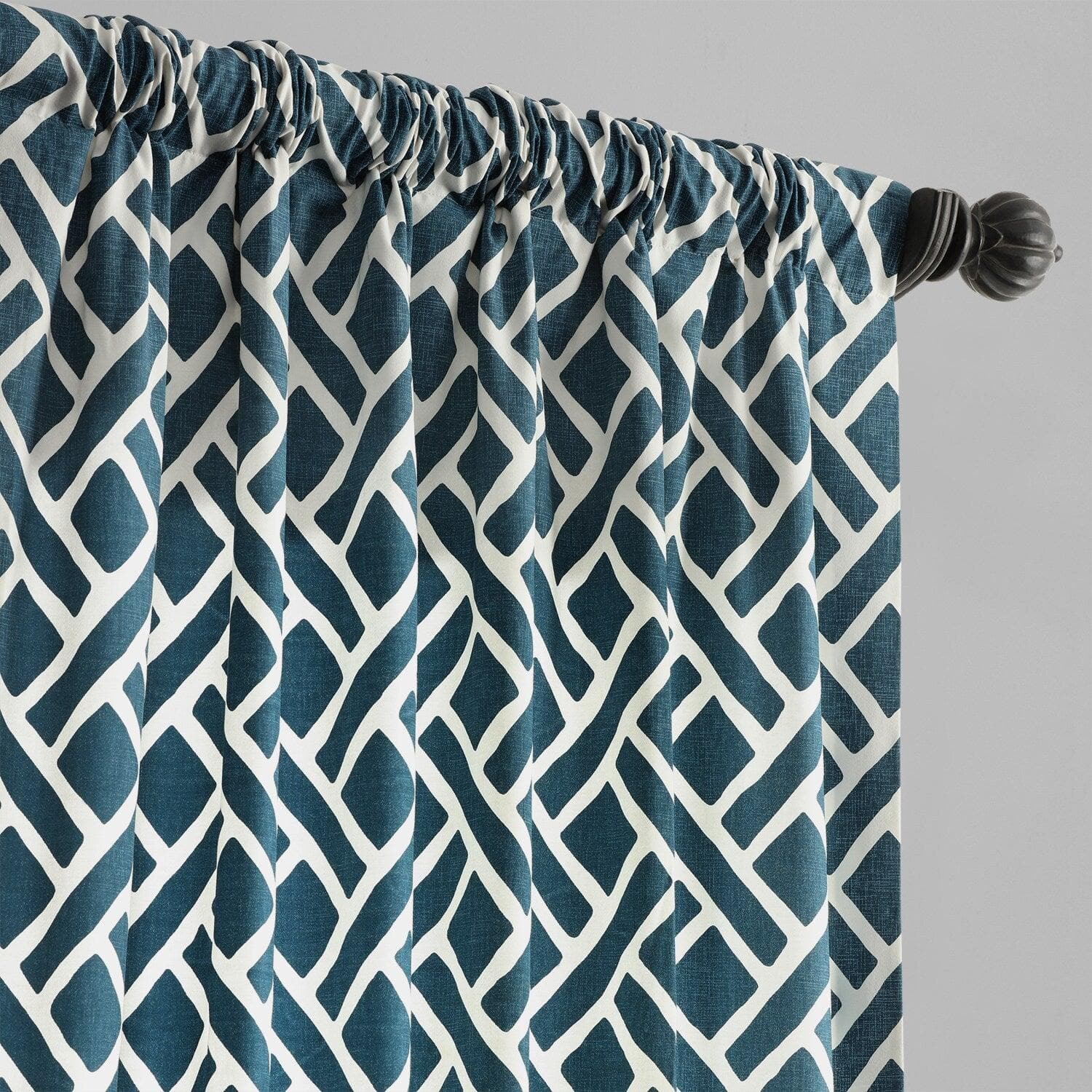 Martinique Blue Geometric Printed Cotton Room Darkening Curtains - Blackout Window Drapes for Bedroom, Living Room & Nursery - Noise Reducing & Light Blocking Home Decor